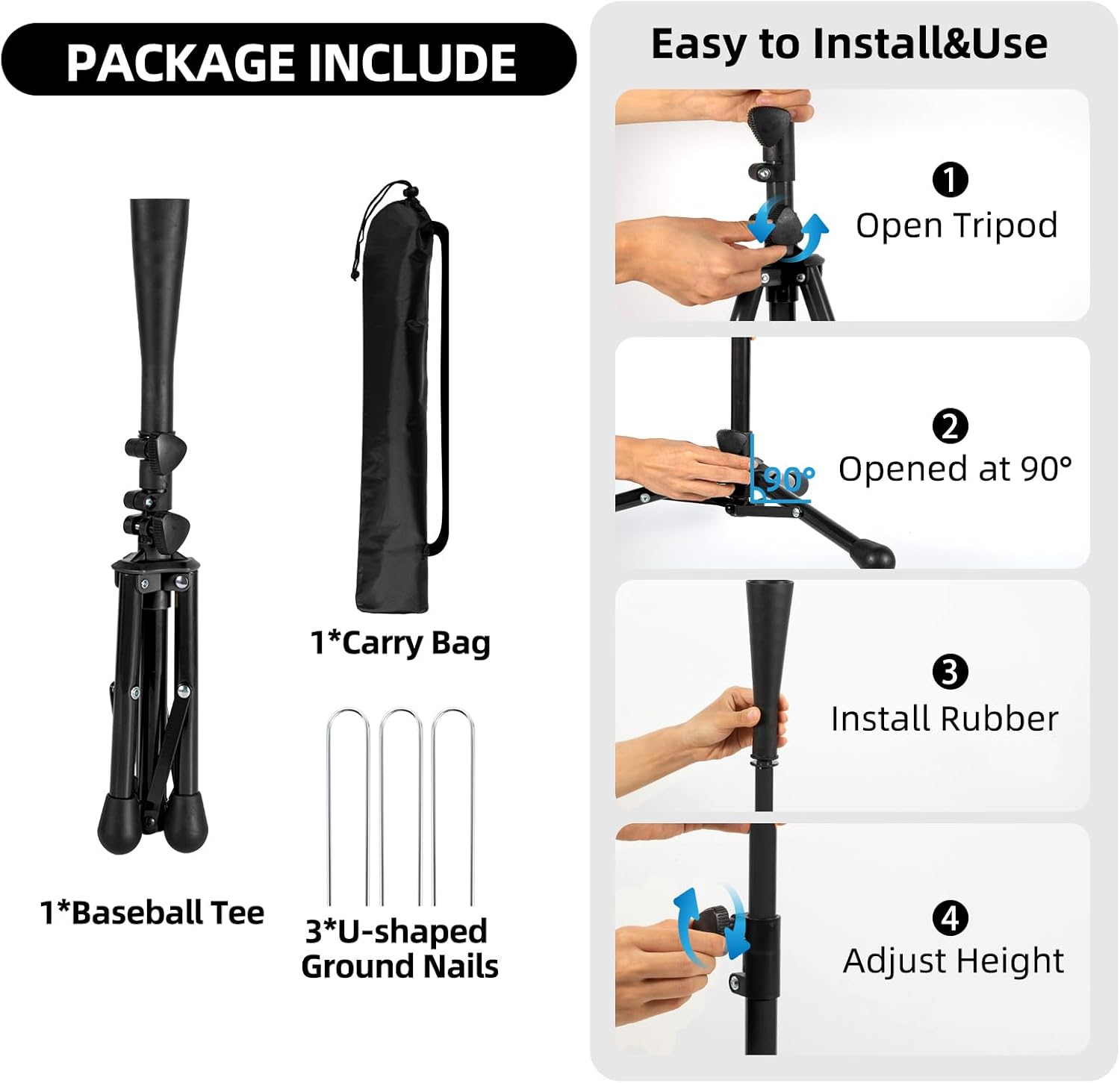 Wiseek Kids Baseball Tee, 20.87 to 31.29 Inches Batting Tees for Baseball with Carry Bag, Portable Stable Baseball Tees for Hitting, Tripod Tanner Tee for Baseball Practice Stand Aged 3-8 Years image number 4