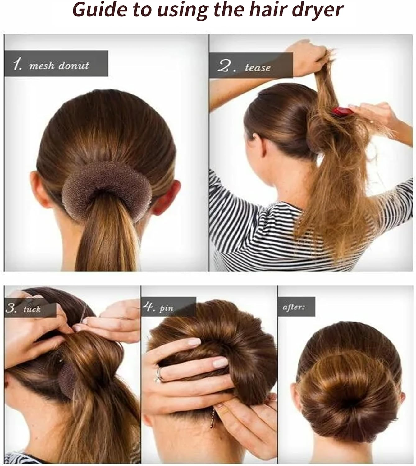 Set of 4 Hair Bun Makers, Hair Bun Maker Set, Hair Bun Maker, Hairstyle Aid Small and Large, Hair Cushion, Hair Donut, Bun Cushion with 2 Hair Bands, 10 U-Shaped Hair Clips, Hair Pin for Children And image number 3