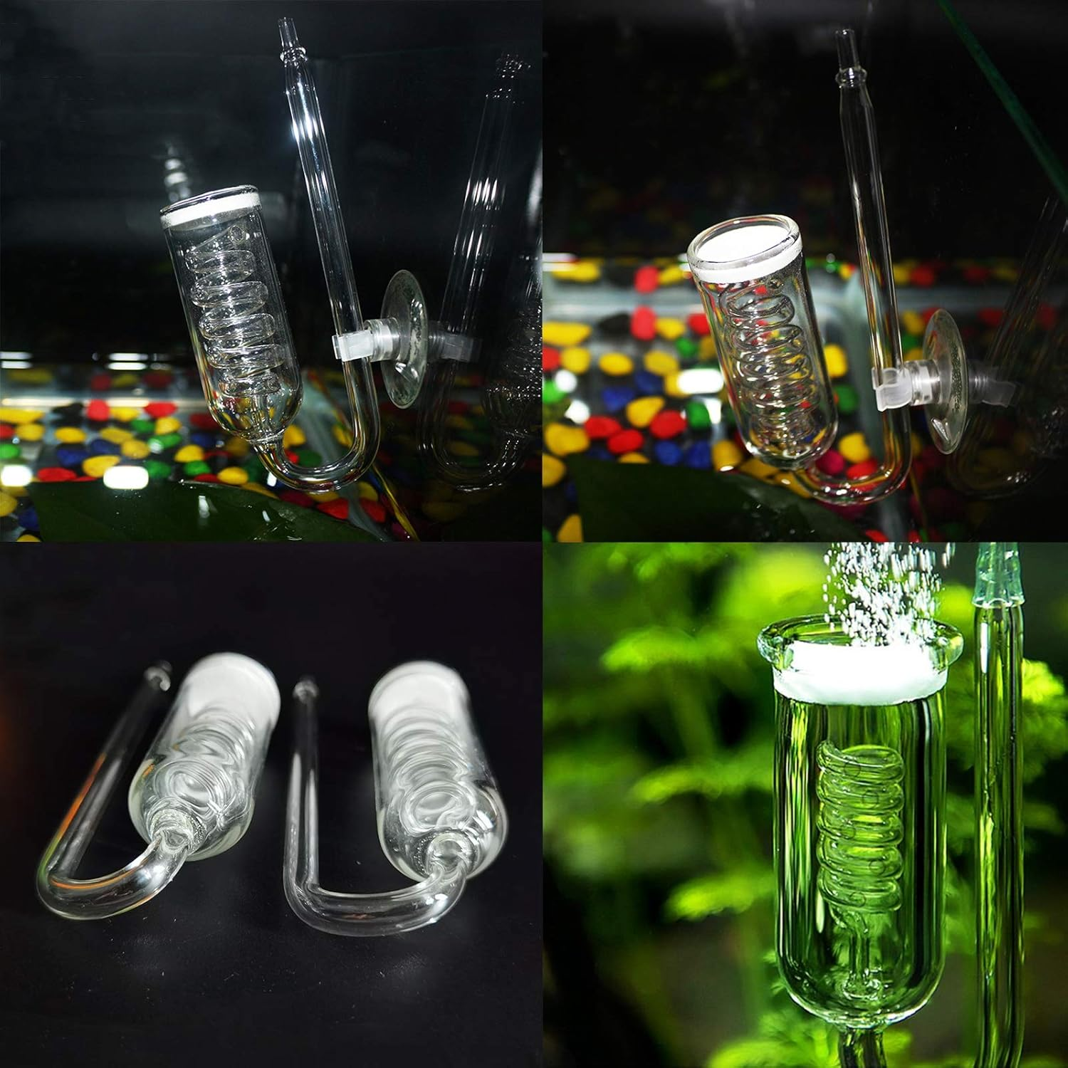 CO2 Diffuser Aquarium, Efficient Carbon Dioxide Reactor, Aquatic Plant Carbon Dioxide Atomizer for Aquarium Plants Marine Fish Tanks, U Shape, Solenoid Regulator Moss CO2 Atomizer Spiral Glass Tube image number 1