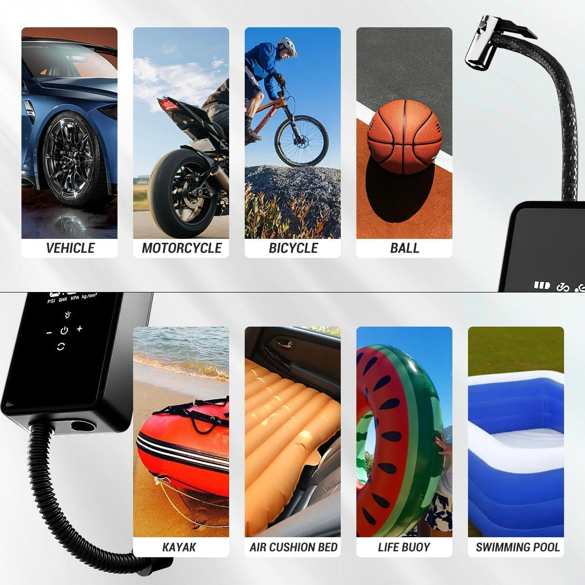 Portable Digital Tyre Inflator, 6000Mah Cordless Air Compressor, 150PSI, LED Light