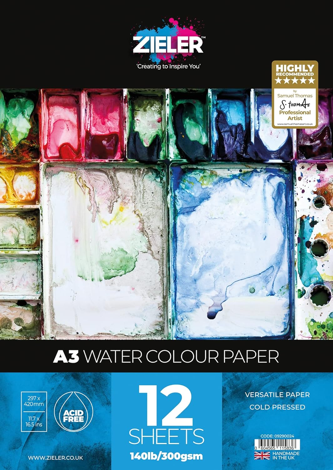 Fine-Grain Textured Watercolour Paper Pad - 300Gsm, 12 Sheets - by Zieler&trade; - Ideal for Soaking & Masking. Made in UK (A3) image number 4