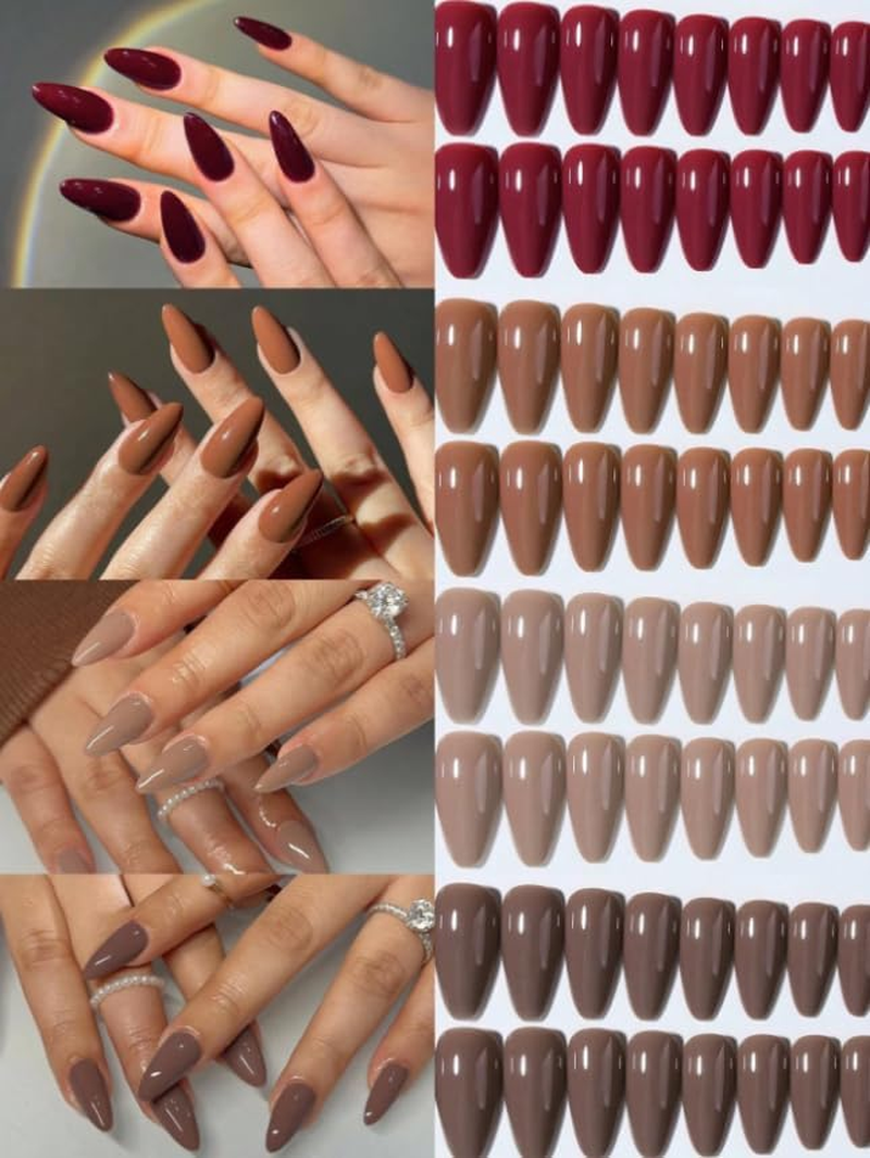 Almond Press-On Nails, 96 Pieces, French Tip Design with Pearls, Black/Red/White/Pink Tips (96-Piece Short Oval Press-On Nails Set, Pink Shades Design)