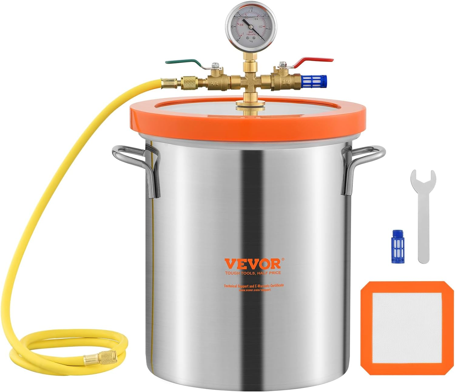 VEVOR 5 Gallon Vacuum Chamber, Upgraded Tempered Glass Lid Vacuum Degassing Chamber, 304 Stainless Steel Chamber, for Stabilizing Wood, Resin Degassing, Silicone Degassing and Plaster Degassing image number 6