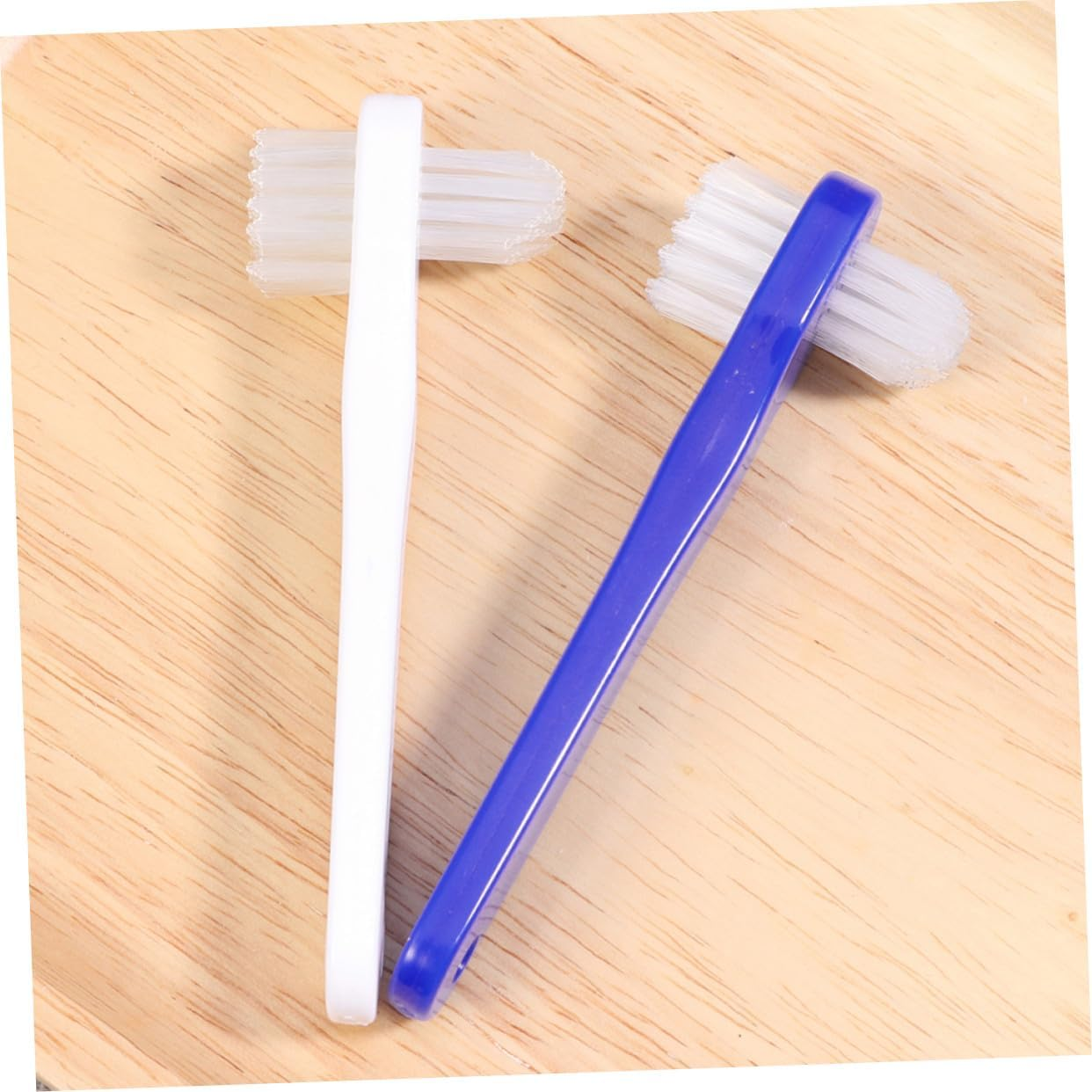 WOFASHPURET 4Pcs Double-Sided Denture Brush with Firm Nylon Bristles for False Teeth Cleaning Non-Slip Handle Portable Includes White and Blue Brushes for Reach Areas and Stain Removal image number 2
