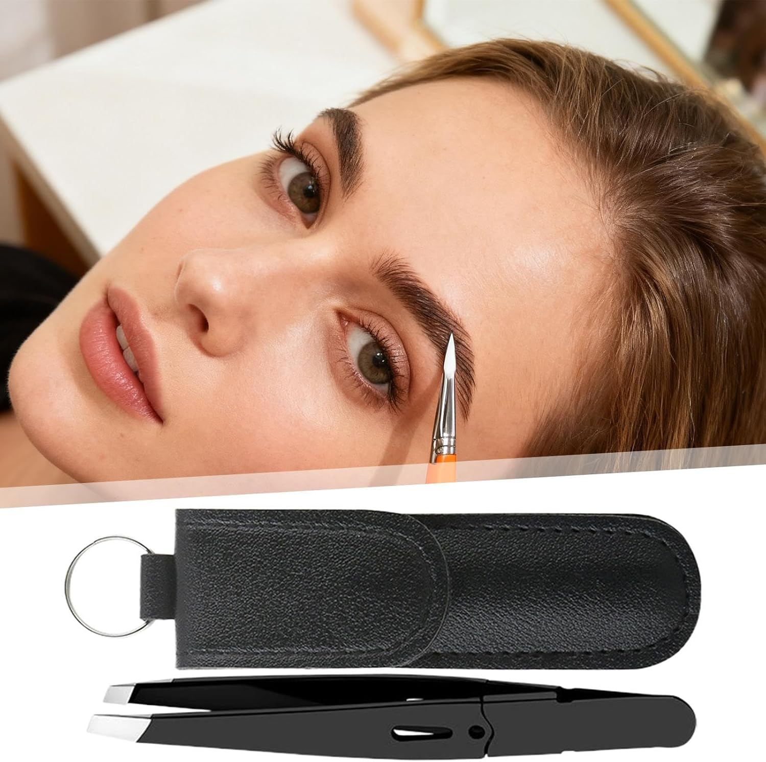 Tweezers for Men | Stainless Steel Facial Hair Grooming Tool | Slanted Brow Plucking Tool - for Chin Lash Face Grooming Plucking Purse Travel Women Men - Orange image number 5