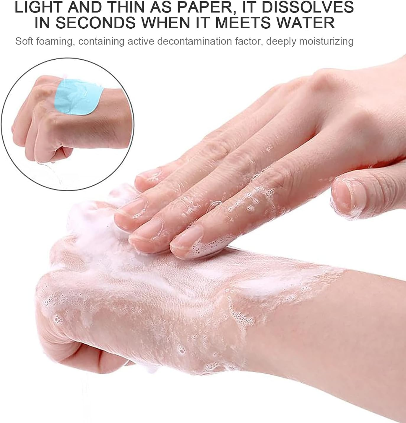 50Pcs Blue Portable Soap Sheets, Mini Portable Travel Soap Paper Sheets Disposable Water Soluble Hand Washing Bath Scented Paper Soap Camping Soap and Shampoo for Outdoor, Camping Hiking image number 4