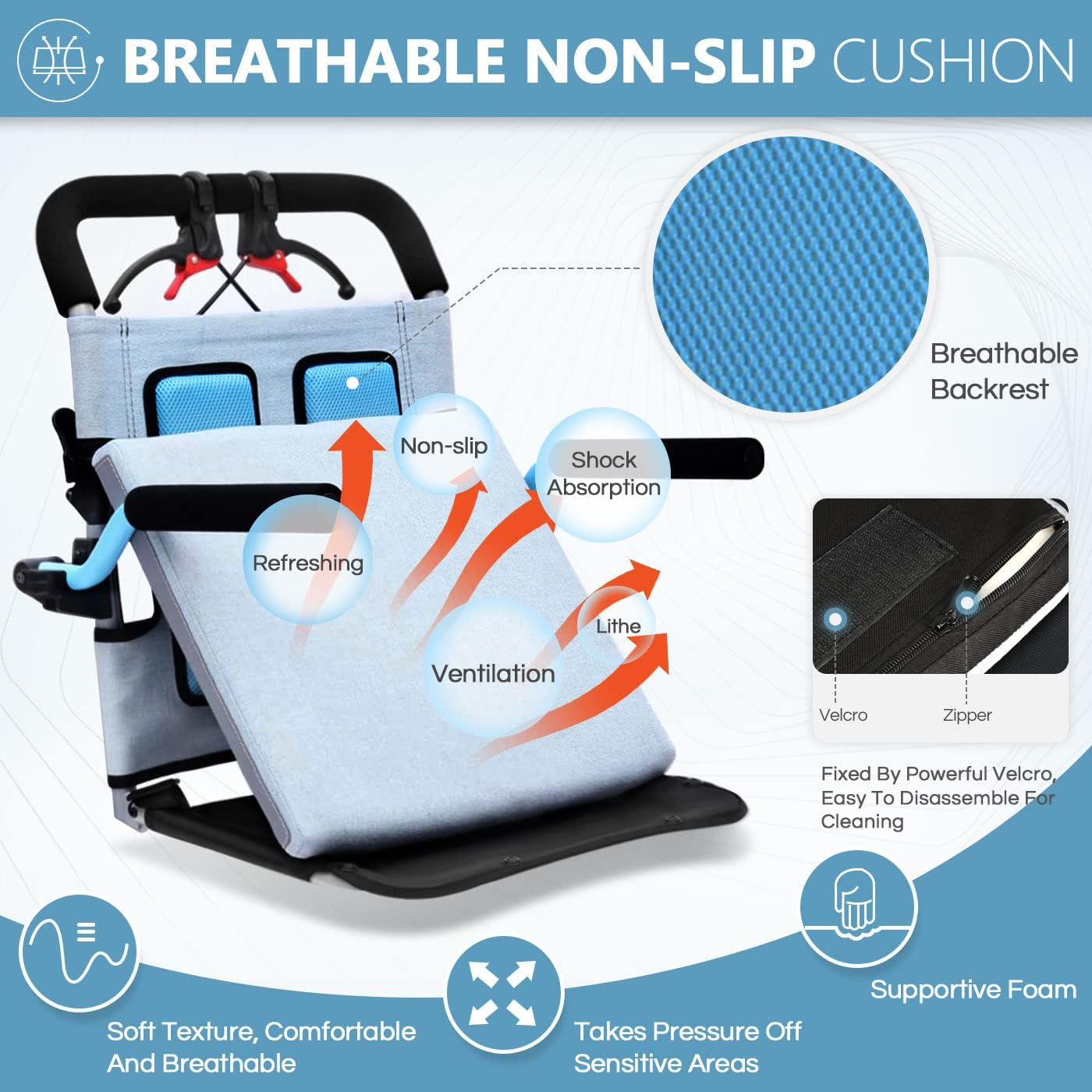 Super Lightweight (Only 19Lbs) Portable Transport Travel Wheelchair, Folding Transit Wheelchairs for Adults and Seniors Support 220Lbs, Lightweight Aluminum Wheelchair for Elderly Blue image number 5