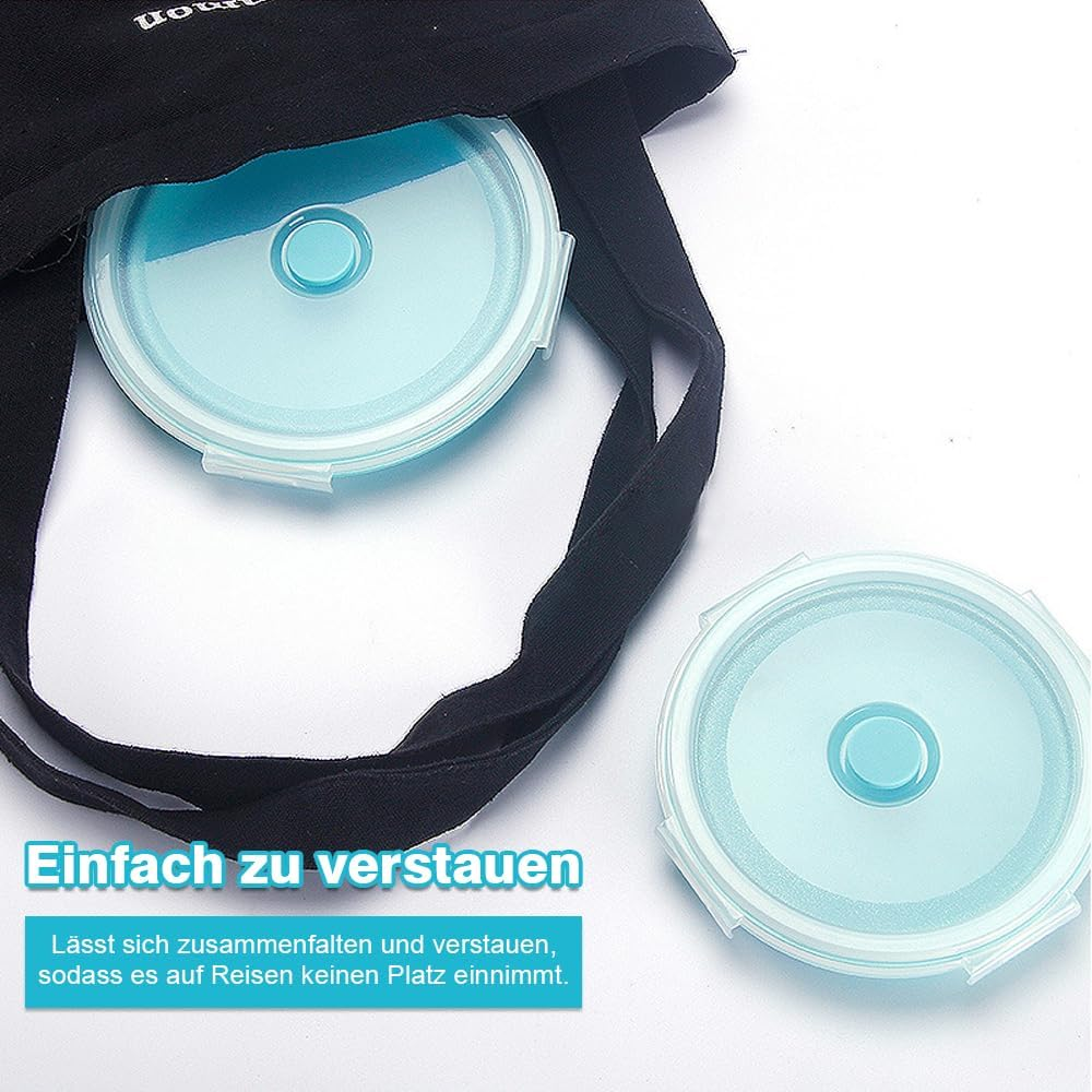 Lbxtswpl Collapsible Bowl, 2 Pieces with Lid Silicone Bowl with Fruit Fork for Camping Hiking Kitchen School Outdoor (Blue) image number 2