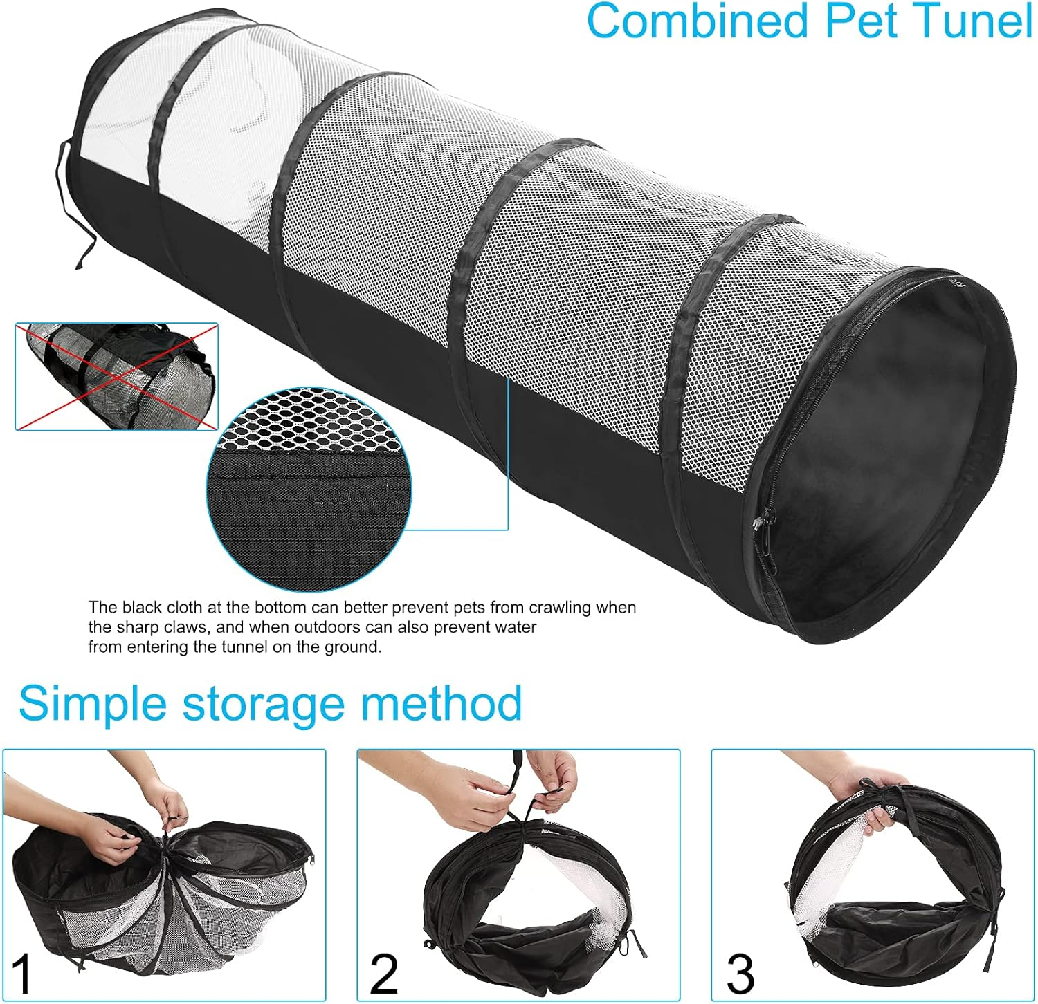 Kelivi Small Animal Playpen, Portable Guinea Pig Playpen Pet Playpen Kitten Playpen with Double Zippered Cover Indoor Outdoor for Bunny, Rabbit, Hamster Connect Tunnel (Black) image number 6
