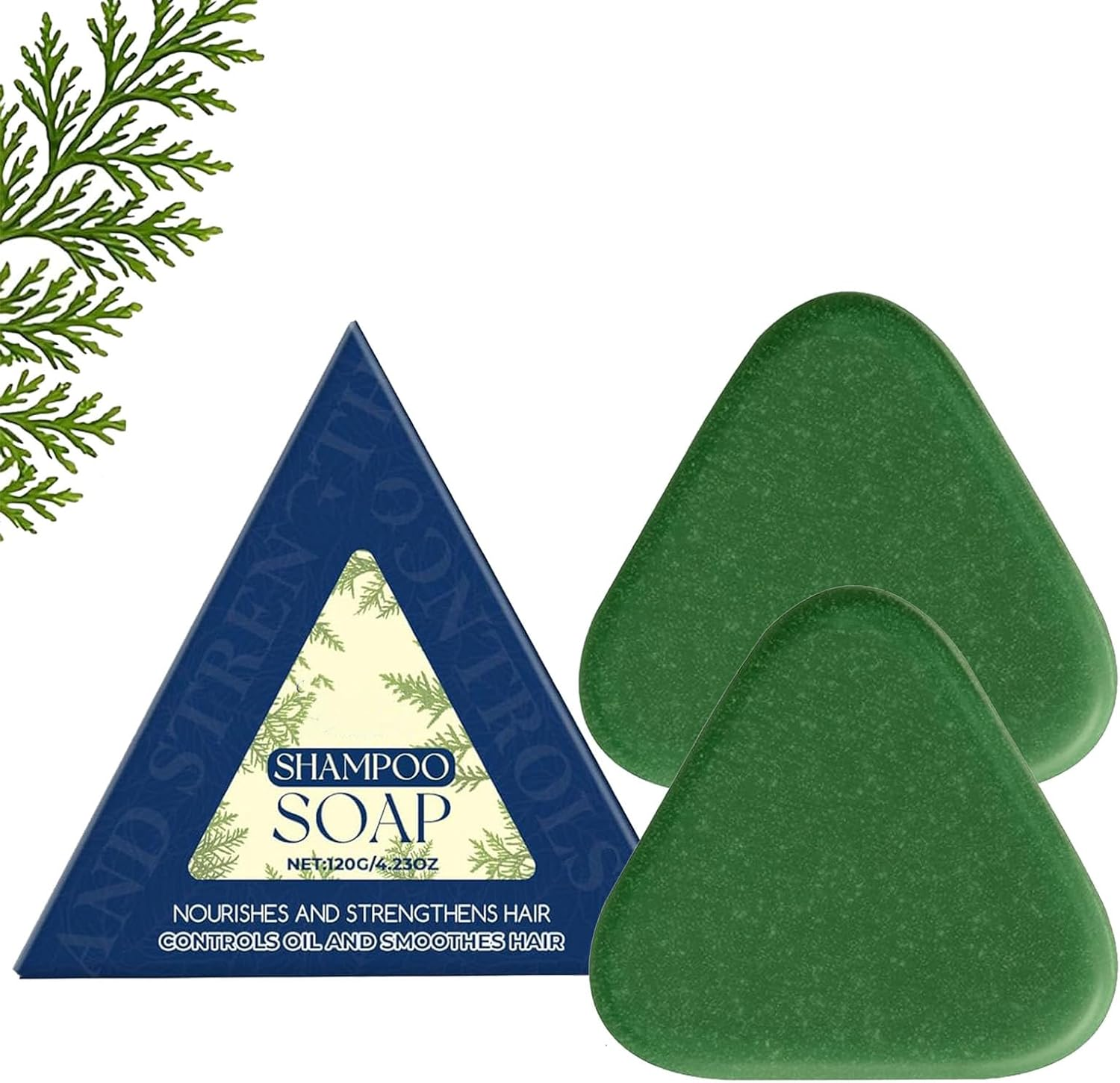 Nature Triangle Shampoo Bar, Triangle Green Shampoos Bar, Rich Foams Solid Bar for Gentle Cleansing, Nourishing & Smoothing, Strengthens Hair, Travel-Friendly for All Hair Types (1Pcs)