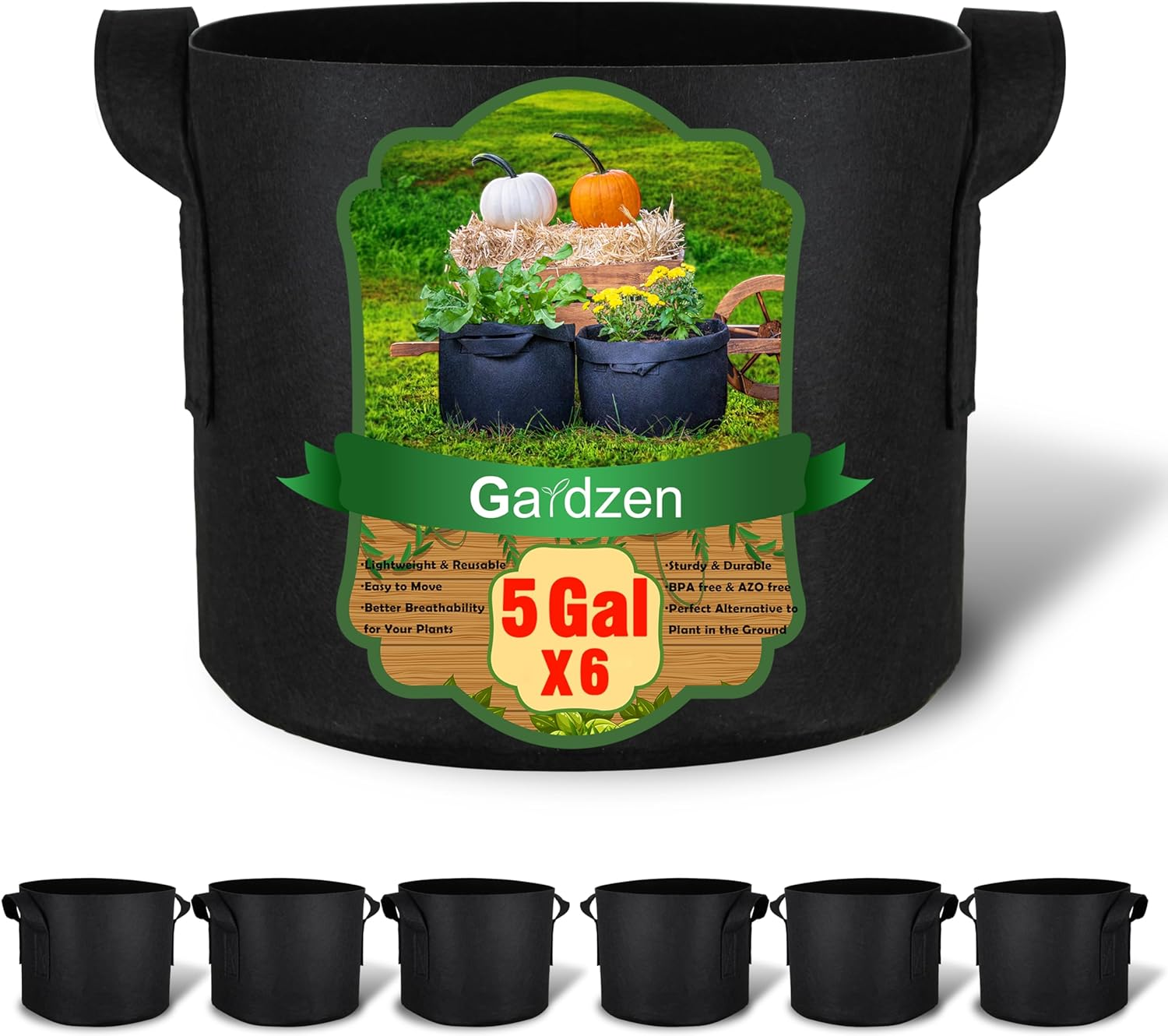 Gardzen 6-Pack 5 Gallon Grow Bags, Aeration Fabric Pots with Handles image number 4
