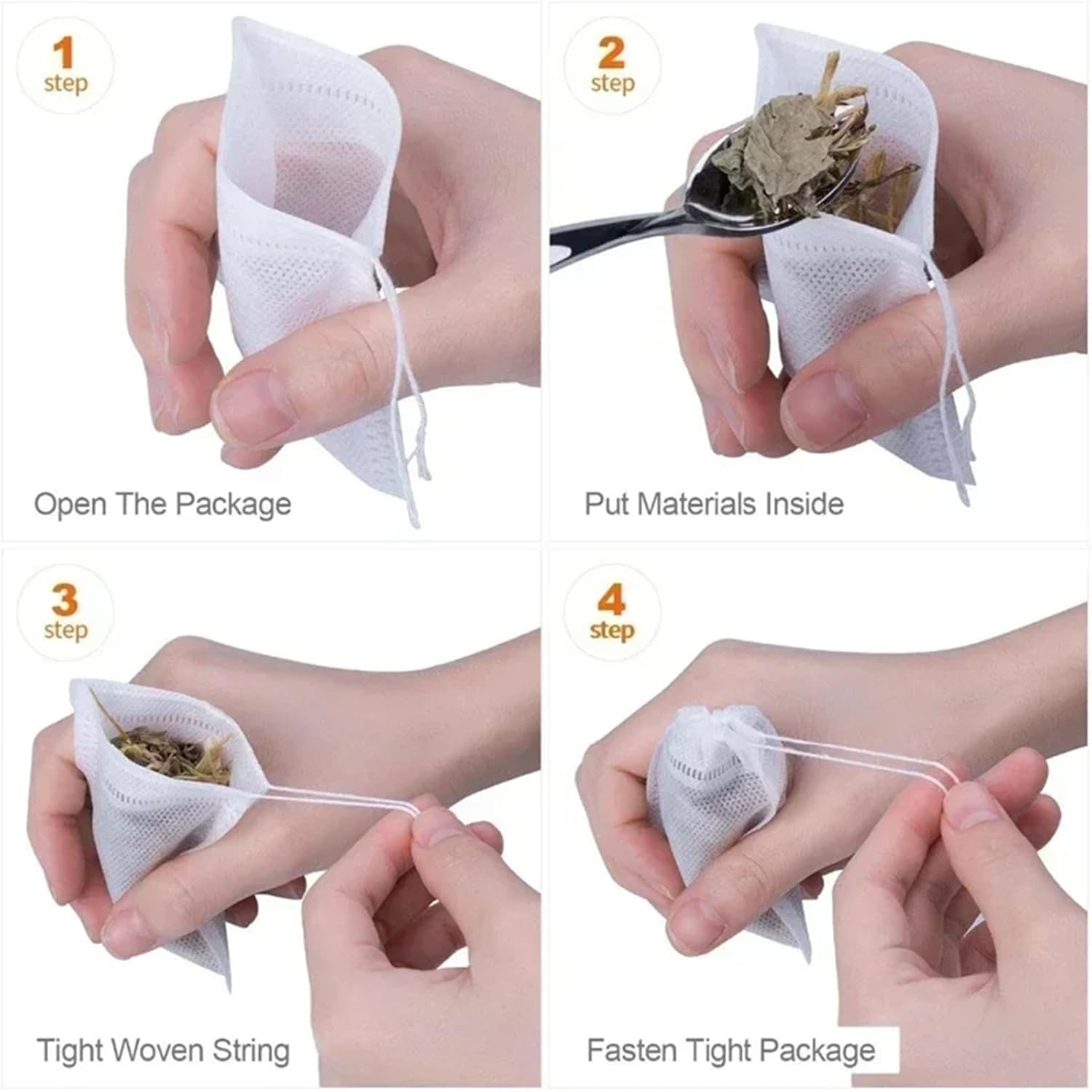 Empty Tea Bags with String | Non Woven Drawstring Hot Pot Buns for Loose Tea - Medicine Decoction Bag with Breathable Fine Mesh, Soft Multifunctional Foot Bath Bag for Tea Pochy - Drawstring 10*12Cm 100Pcs image number 3