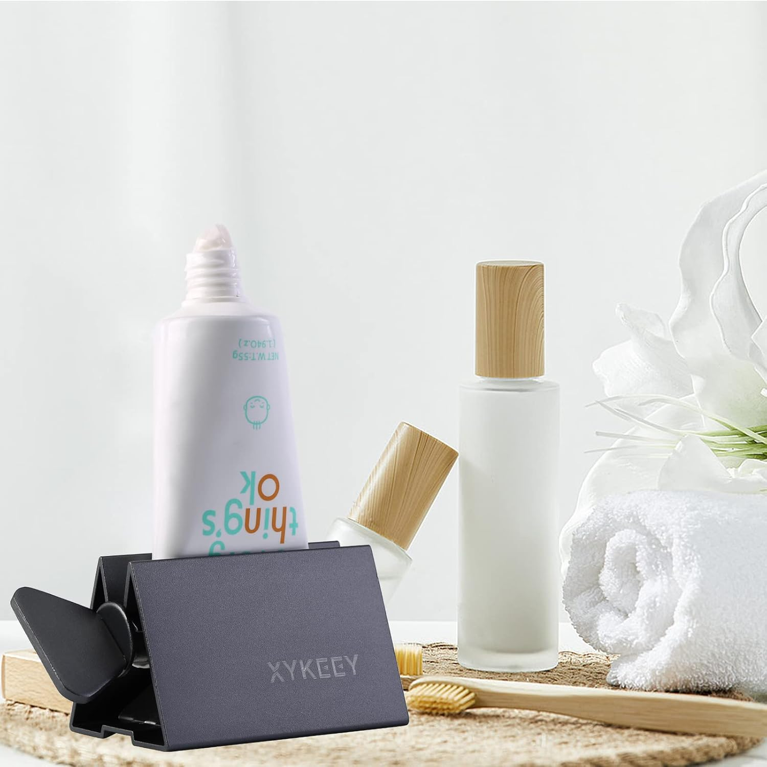 XYKEEY Toothpaste Tube Squeezer - Set of 2 Toothpaste Squeezer Rollers, Metal Toothpaste Tube Wringer Seat Holder Stand (Gray) image number 5