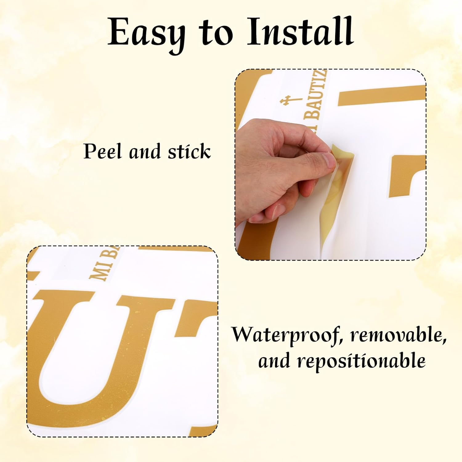 Gold Mi Bautizo Wall Decal, Removable Balloon Arch Backdrop Decor for Cross Christening First Communion Party Baby Shower Baptism Decorations (Style 1) image number 2