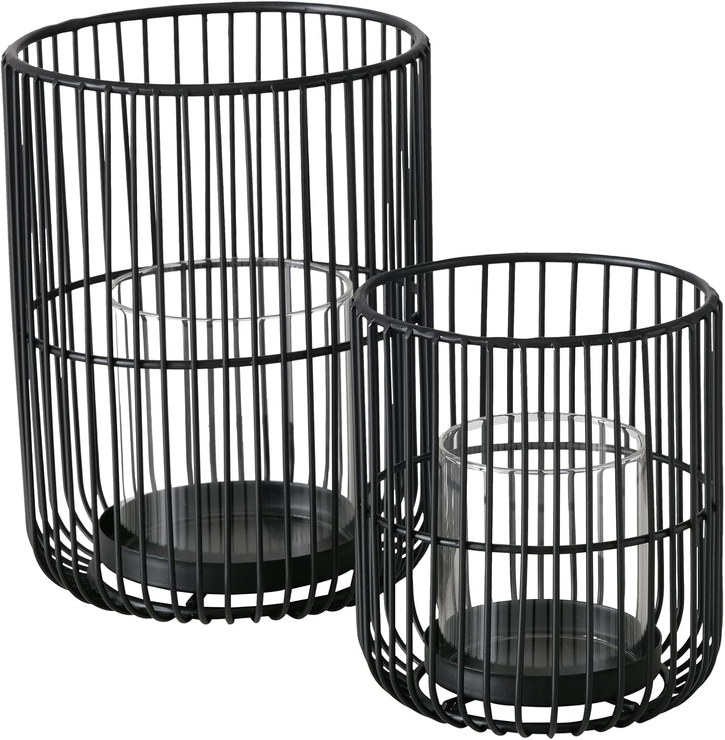 Boltze Cindy 2033181 Lantern Set of 2 Black Iron Glass 14-20 Cm High Modern Design Garden Decoration Table Decoration Candle Accessories Tea Light Glass