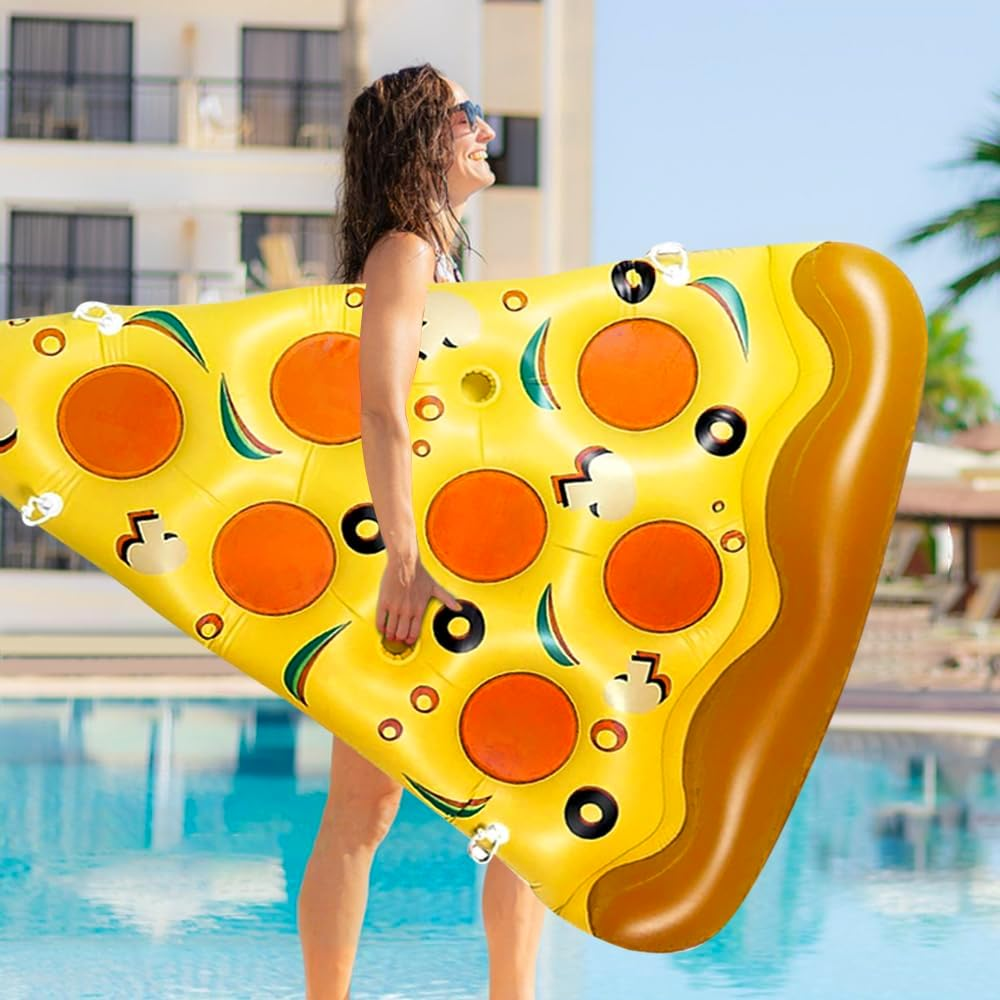 Chamgeco Giant Pool Float 180X150Cm, Pizza Slice Swimming Pool Float, Fun Floaties Pool Raft with 2 Cup Holders, Inflatables Floating Rafts Air Mattress Ride-On Lounge Raft Swim Rings (Pizza) image number 3