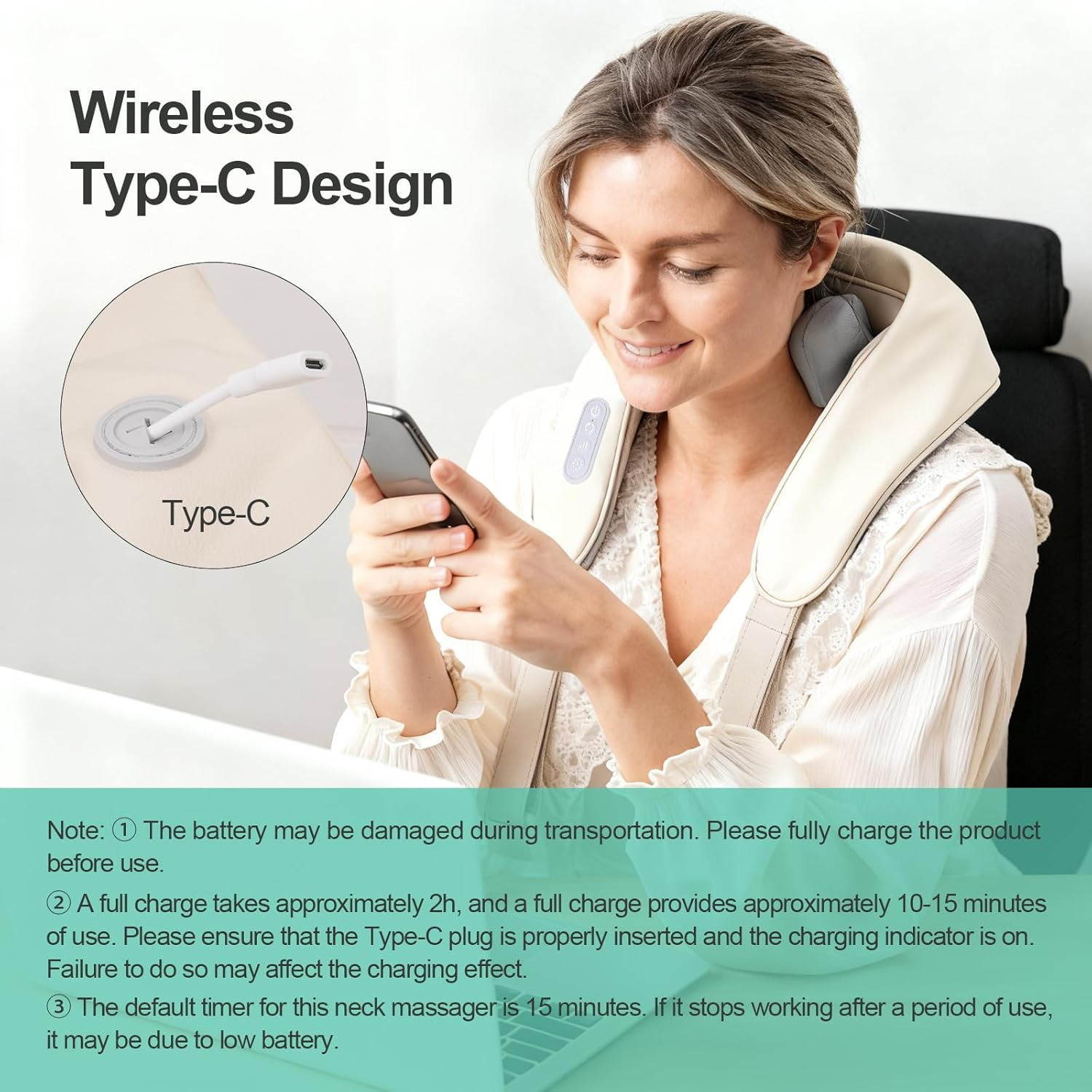 Neck Back Massager with Heat, Cordless Neck Massager Pain Relief, Deep Tissue Shiatsu Kneading Electric Massager, Massage Pillow for Shoulder, Leg, Body Muscle, Use at Car Home Office, Ideal Gifts image number 1