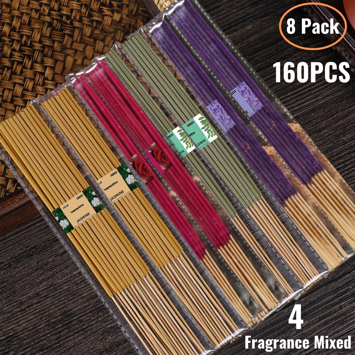 Vamotto 160 Pcs Incense Sticks, 100% Pure Organic Natural Hand Rolled Free from Chemicals-For Church,Aroma Therapy,Relaxation,Incense for Air Purifier, Mind & Spirit (Mixed) image number 5