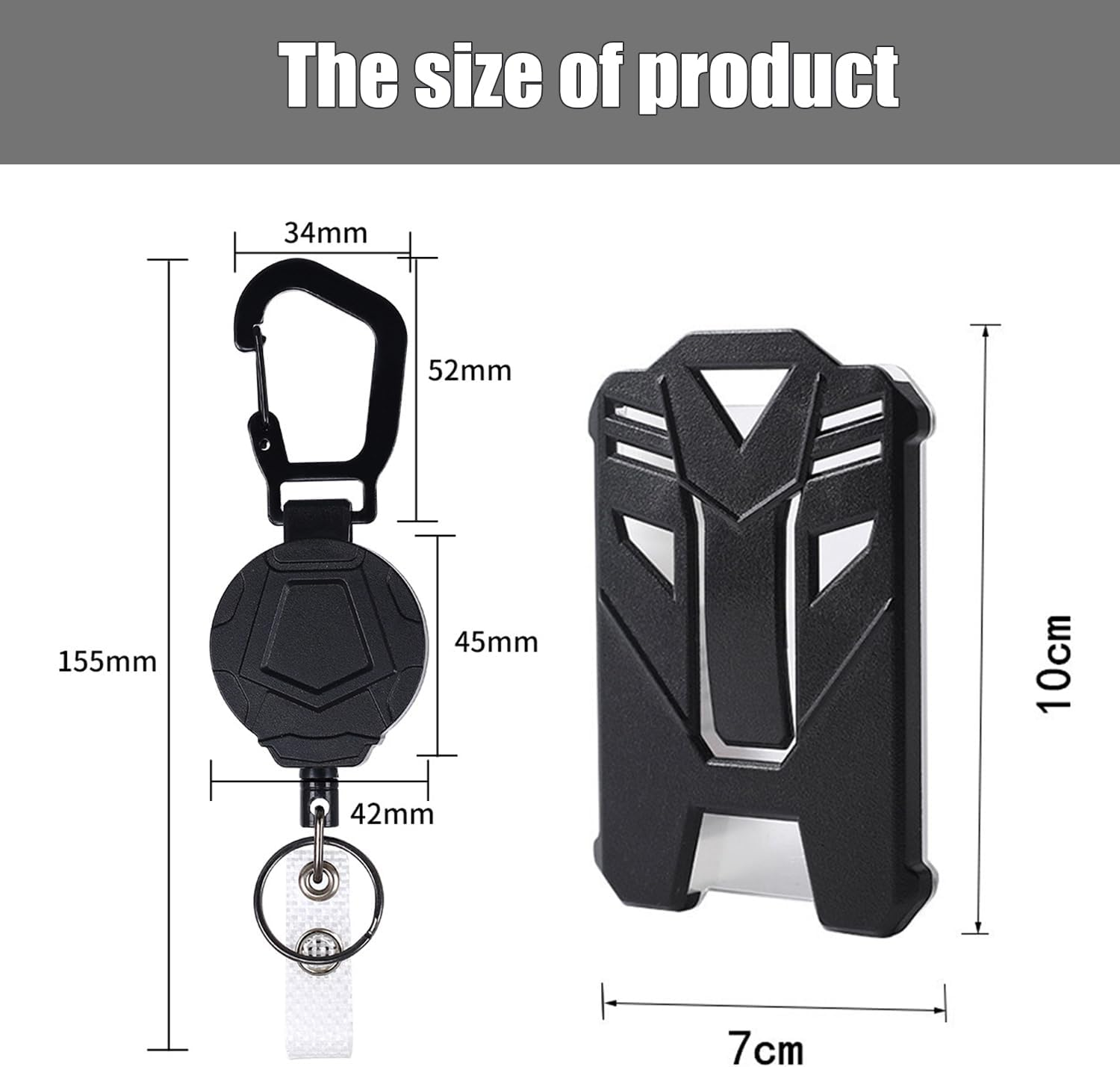 2 Pack Retractable Badge Holders Heavy Duty Carabiner Keychains with Tactical ID Card Holders with 31.5" Steel Retractable Cords Durable Polycarbonate ID Card Holder image number 1