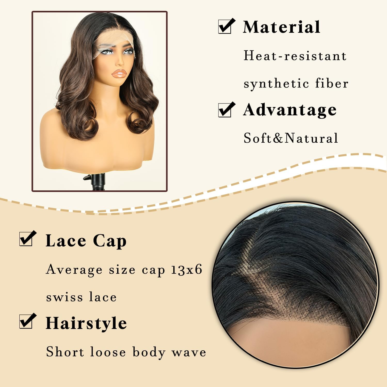 18" Dark Brown Synthetic Hair Wigs for Women 5" X 2.4" Open Parting with See through Lace Ready to Use image number 5