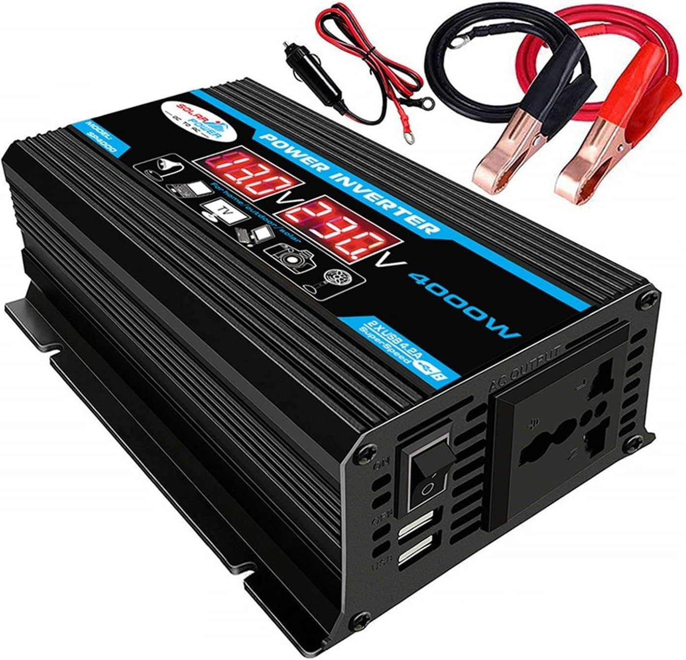 Inncen Power Inverter, 4000W 220V Car Inverter with LED, Black Multi-Protection Car Power Inverter, Dual USB Voltage Transformer for 12V Power Output Vehicle image number 1