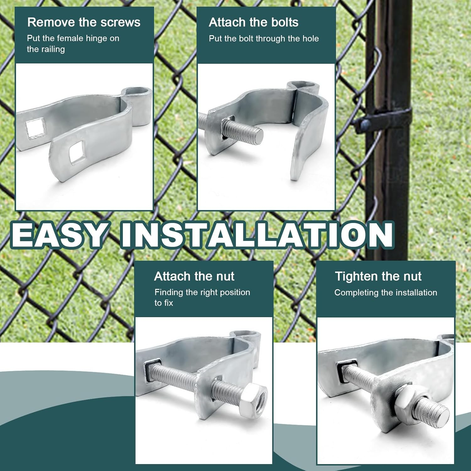 6Set Chain Link Fence Frame Gate Post Hinge, 1-5/8&rsquo;&rsquo;Chain Link Gate, Chains Links Fence Parts, Galvanized Gate Hardware, Chains Links Fences Tools (1-5/8 Inch) image number 2