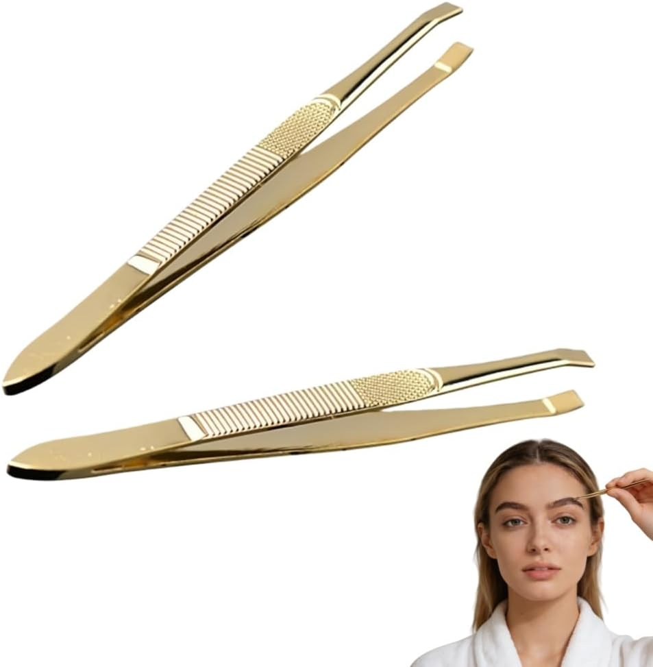 WEBXMZDQ 2Pcs High-Quality Gold-Plated Stainless Steel Eyebrow Tweezers,Precision Ingrown Hair Removal Tweezers,Daily Multi-Purpose Beauty Tools, for Precise Eyelash Trimming, for Men and Women image number 5