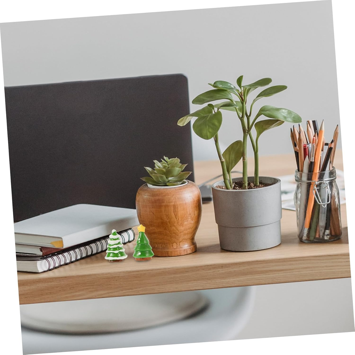 Garneck 12Pcs Mini Christmas Tree Decoration Artificial Holiday Trees for Festive Scene Decor Includes Snowman and Santa Figurines for Home Office and Car