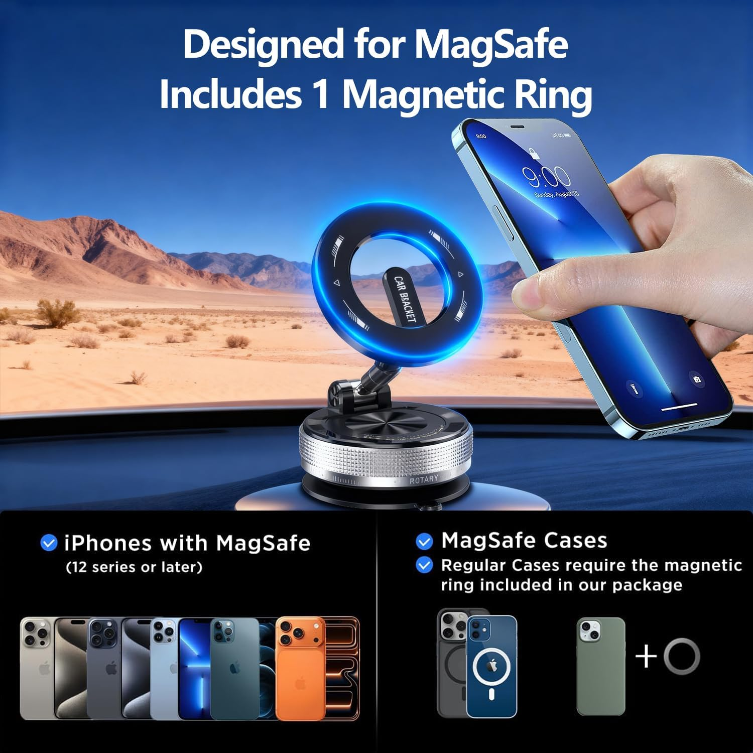2026 Upgraded Magnetic Car Phone Holder, 360&deg; Adjustable Foldable Vacuum Suction Magsafe Car Mount for Car, Gym, Travel, or Kitchen, Strong Magnetic Phone Holder Compatible with Iphone & All Phones image number 6