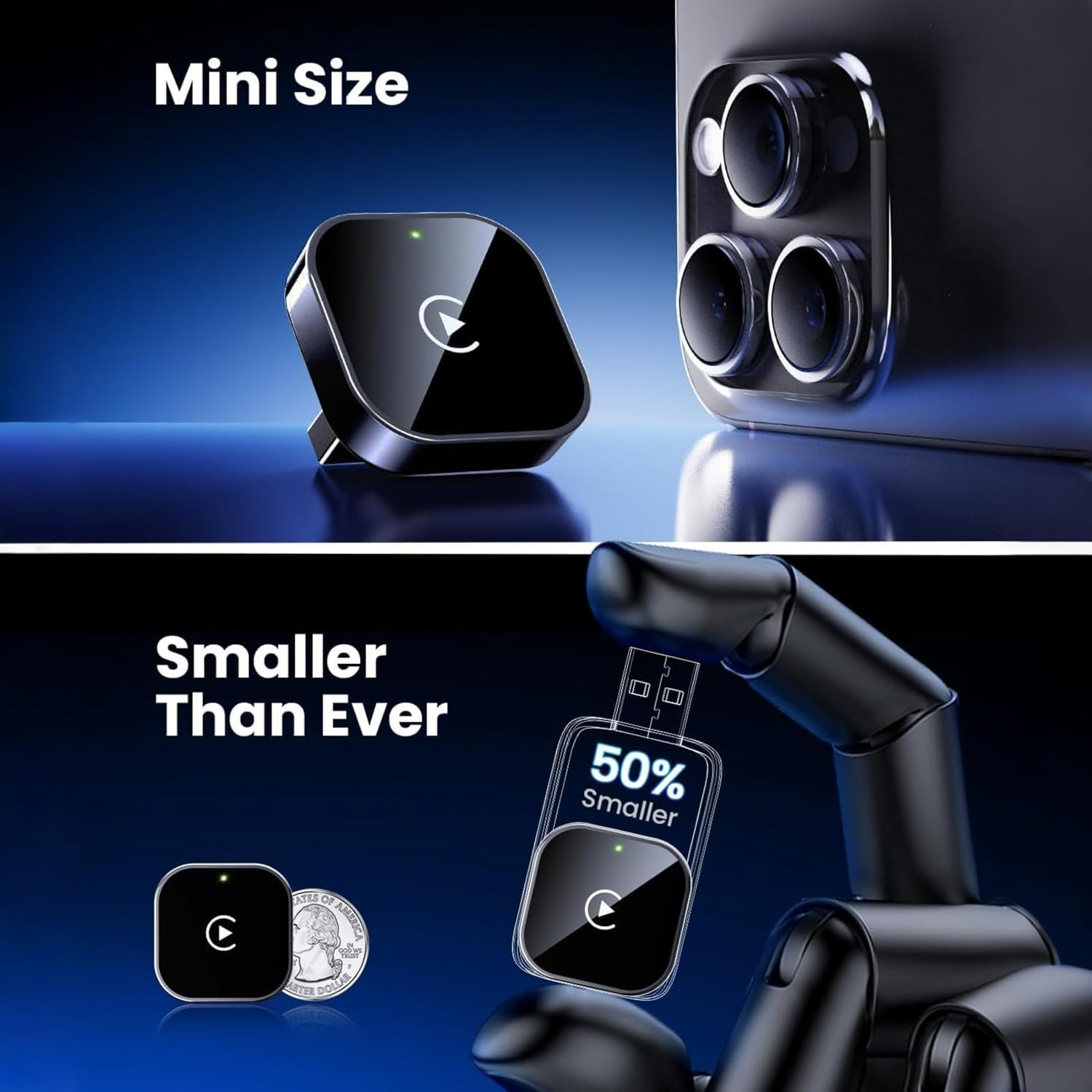 Wireless Carplay Adapter 2025 Upgrade Wired to Wireless, Mini USB Design for Cars with Built-In Wired Apple Carplay Plug and Play Stable Connection Car Play for Iphone 6+, Android 11+ (2017+ Cars) image number 2