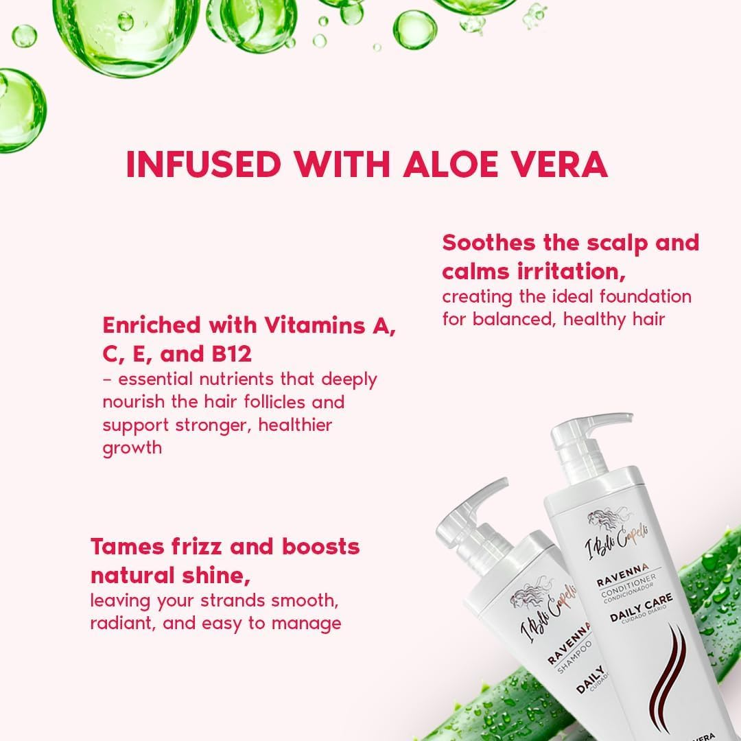 I Belli Capelli Ravenna Daily Care Aloe Vera Shampoo, Conditioner & Repair Oil Kit &ndash; Hydration & Strength for Healthy Hair image number 4