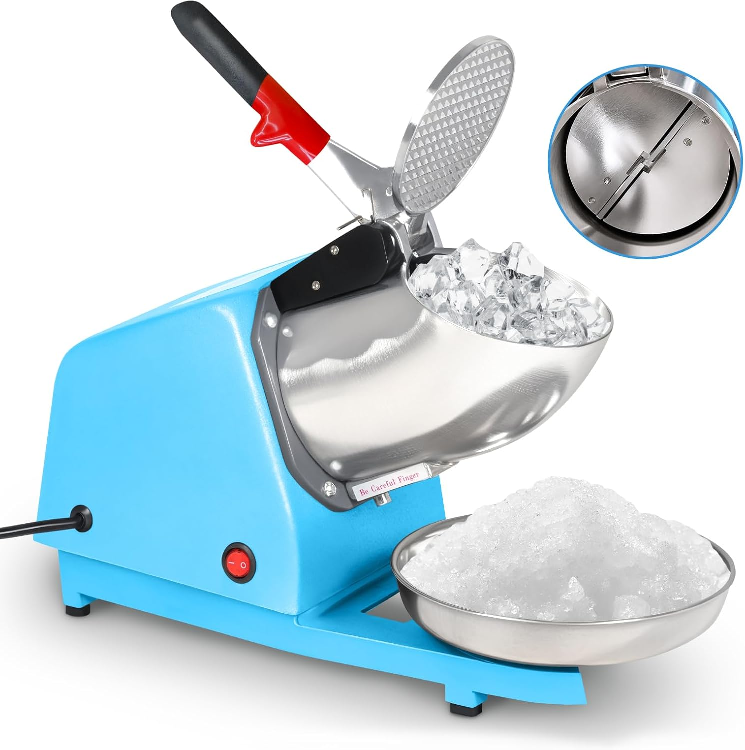 Advwin Shaved Ice Maker, 300W Electric Ice Crusher Stainless Steel Shaving Blade, (65Kg/Hr, 1400Rpm), Suitable for Home and Commercial Use