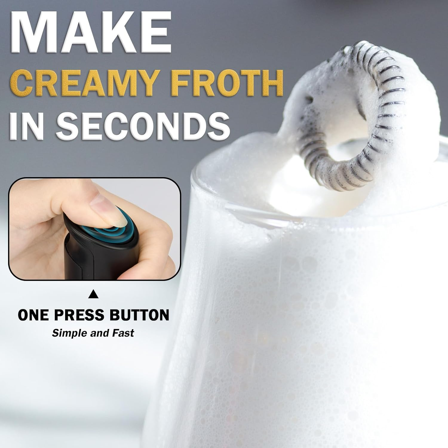 Tonjin Milk Frother Wand for Coffee, New Upgraded Battery Powered (Not Included) Electric Handheld Drink Mixer for Matcha, Latte, Cappuccino, Frappe, Chocolate,304 Stainless Steel Whisk Black image number 3