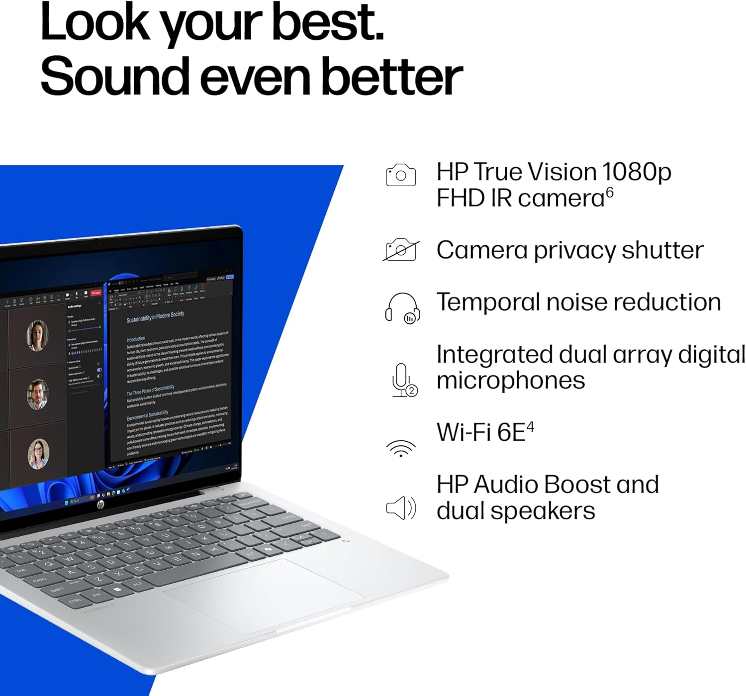 HP Omnibook 5 Next Gen AI 16" Laptop, 2K OLED Display, Qualcomm&reg; Snapdragon&reg; X Processor, 16GB RAM, 512GB SSD, Windows 11 Home, Glacier Silver, C42DWPA image number 3