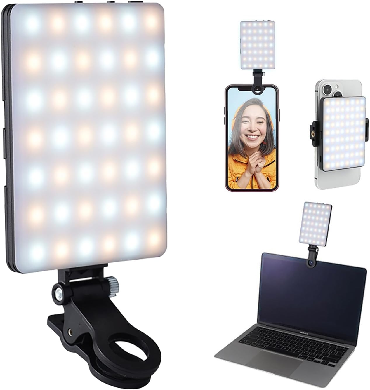 Voarge 60 LED Video Light, Selfie Light, 3000-7000 K, 3 Light Modes and Brightness, Rechargeable 2200 Mah, for Phone, Webcam, Laptop, Photo Make-Up image number 1