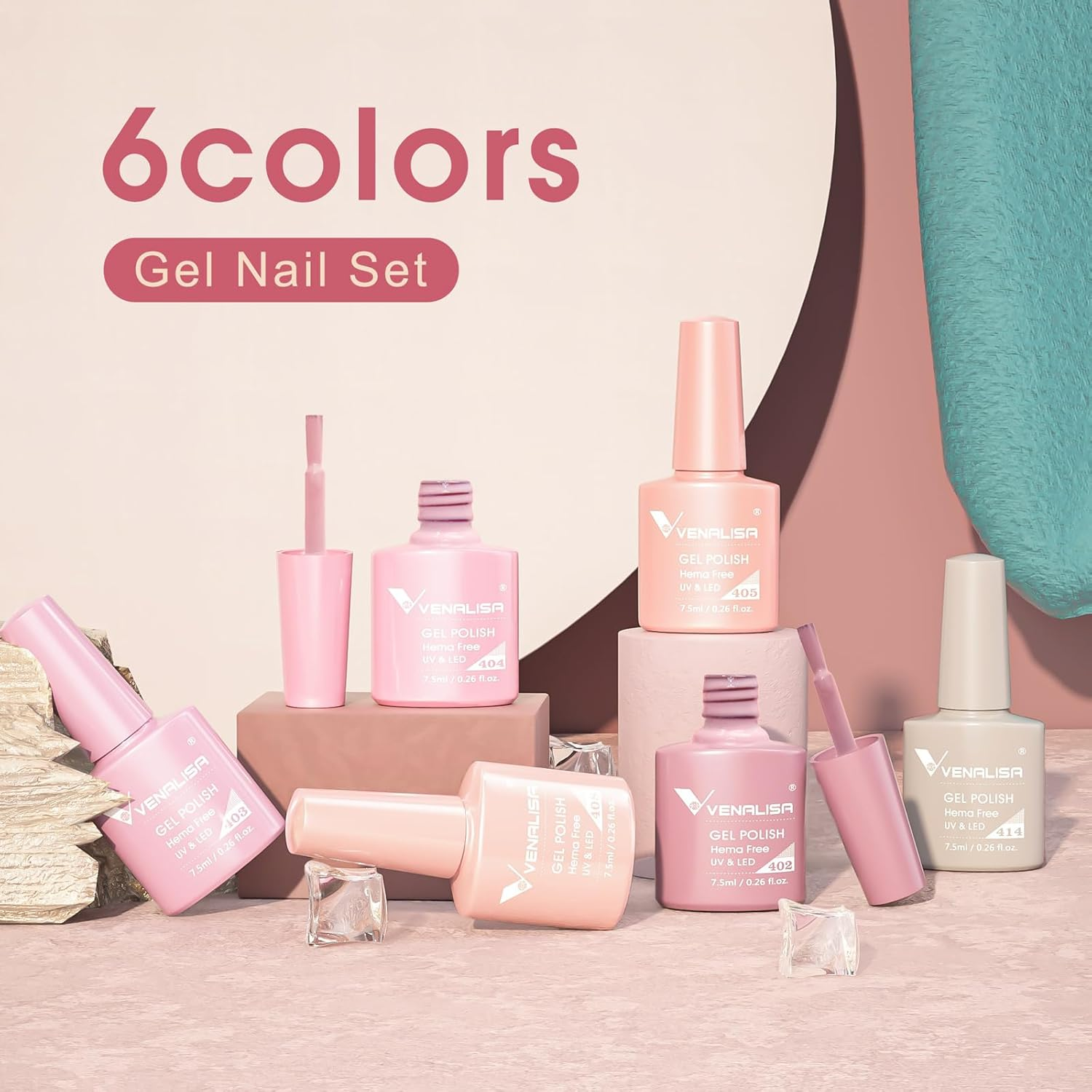 VENALISA 6 Colors Gel Nail Polish Set, Pink Gel Polish Baby Pink Long Lasting Soak off UV