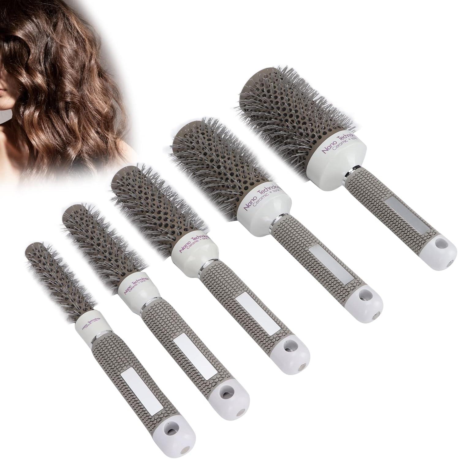 CARRORABI 5Pcs round Brush Set for Blow Drying Curling, Professional Hair Styling Brush, Ceramic Thermal Barrel Brush Hair Heat Styling Brush Hairdressing Tool Set for Blow Drying Curling for Women image number 3