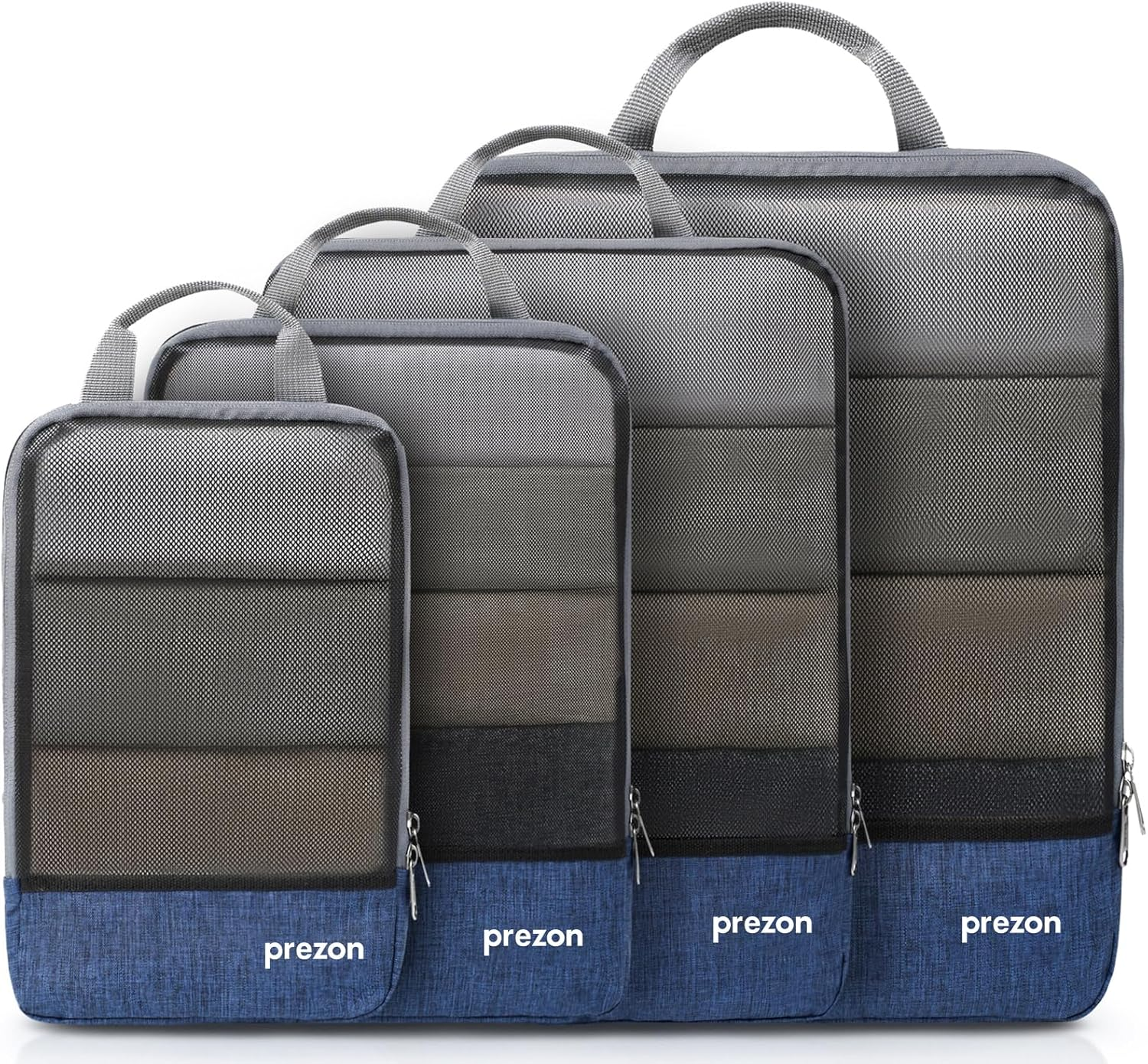 Prezon Compression Packing Cubes with Travel Shoes Bag and Laundry Bag, Luggage Organiser Set, Extensible Suitcase Organiser, Packing Organisers for Suitcases, Travel, Storage(Grey, 4 Set)