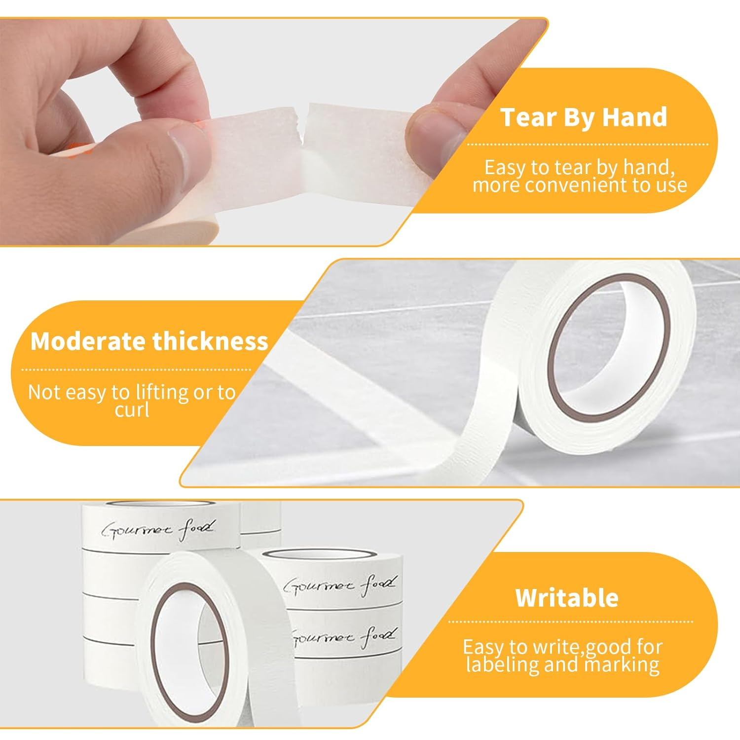 6 Rolls Masking Tapes, 24Mmx20M per Roll, Multi-Use Strong Adhesive Water-Resistant Backing Cloth Duct Tape, Writable, Tearable, No Residue, Patch & Seal Tape for Arts Crafts Home Repair Decorative image number 2