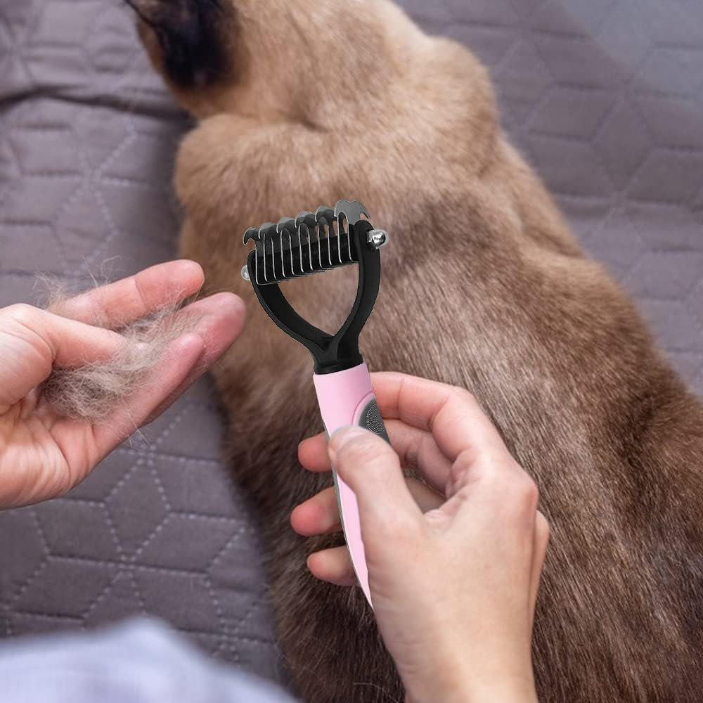 Maxin 1Pcs Pet Undercoat Rake& 1Pcs Dog Cat Comb- Matt Splitters for Dogs, Cats, Rabbits, Long Haired Pets and Knots and Dematting Comb for Pet Grooming (Small 6+11 Teeth Design &16Cm Density Comb) image number 3