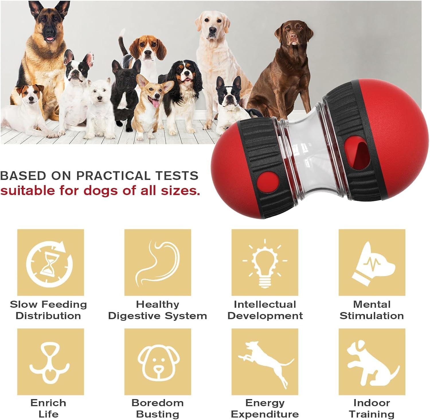 Dog Food Puzzle Toy Adjustable Treat Dispensing Food Dispenser Slow Feeder Bowls Puppy Enrichment Toy Ball Dog Interactive Chase Training Toys for Small Medium Large Dogs image number 3