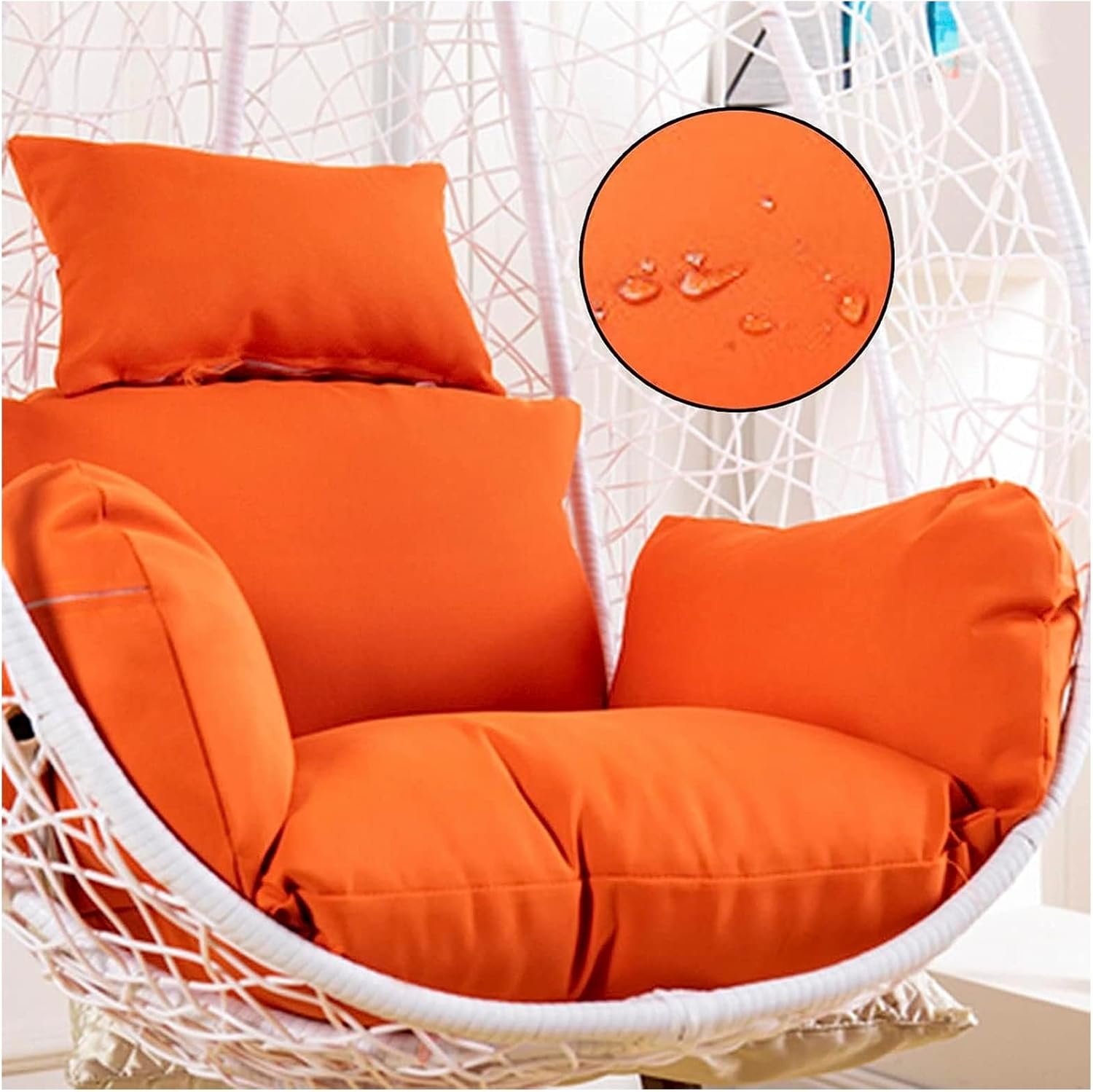 Cushion Egg Swing Cushion, Fluffy Outdoor Hanging Chair Cushion, Waterproof Replacement Cover for Hanging Chair Cushion, Hanging Chair Cushion with Headrest and Armrests, Orange