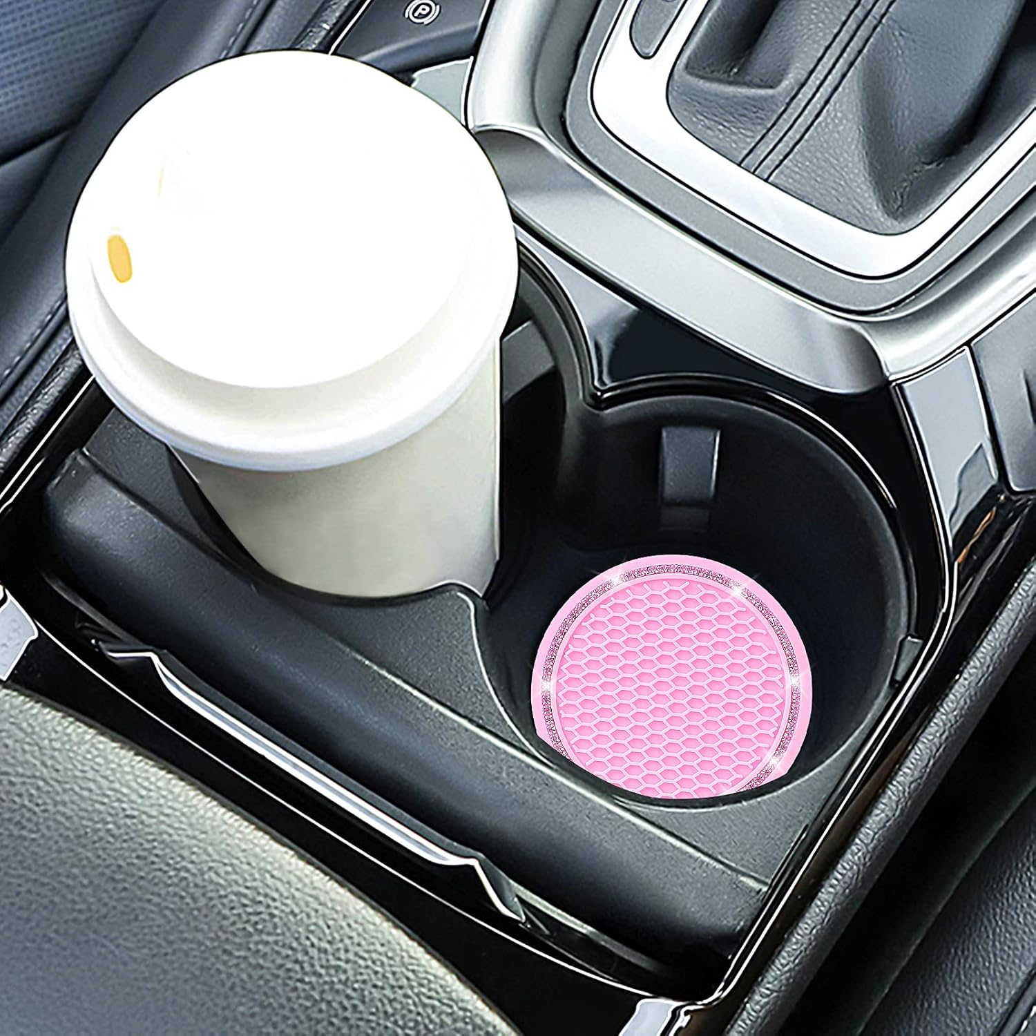 Cup Holder Coasters for Car, Senose Rhinestone Car Accessories for Women and Girl, Universal Anti-Slip Silicone Car Coaster, Diamond Vehicle Interior Decorations (Pink-2 Pcs) image number 5