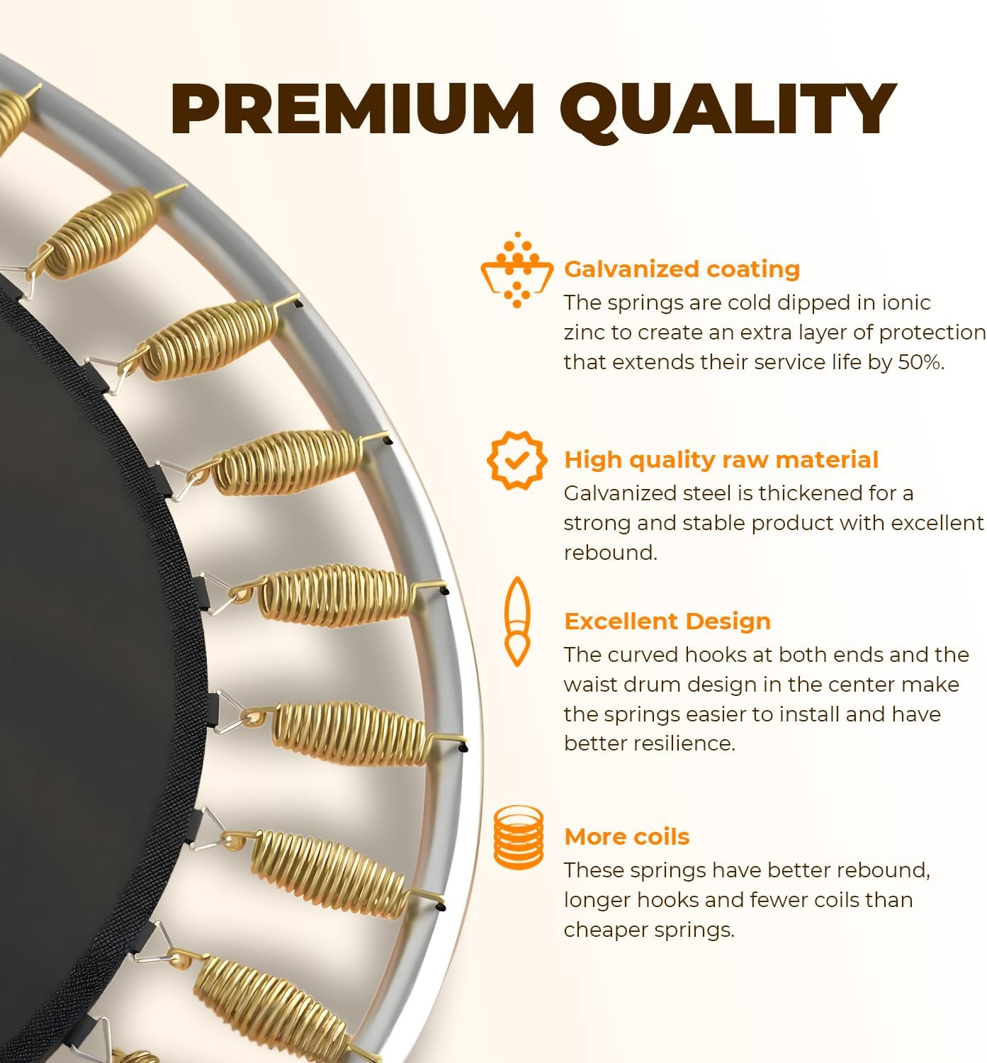 Woowood 5.5 Inch Trampoline Springs Heavy Duty Stainless Steel Replacement Parts, Universal Trampoline Spring Tool, Weather-Resistant, Set Of