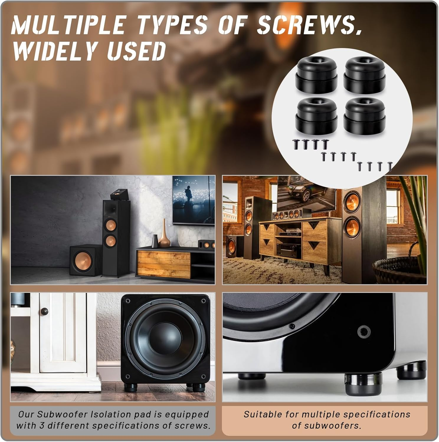 HQPARRTS 4Pcs Subwoofer Isolation Pad Subwoofer Isolation System Compatible with Nearly Every Subwoofer Brand and Model （Black） image number 5