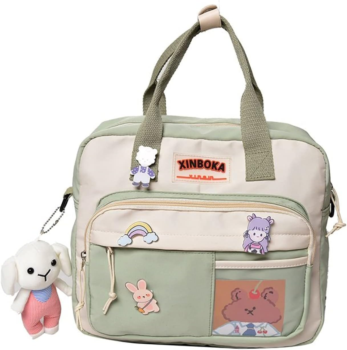 Kawaii Canvas School Backpack with Pendant, Laptop Shoulders Bag, Back to School off to College Supplies
