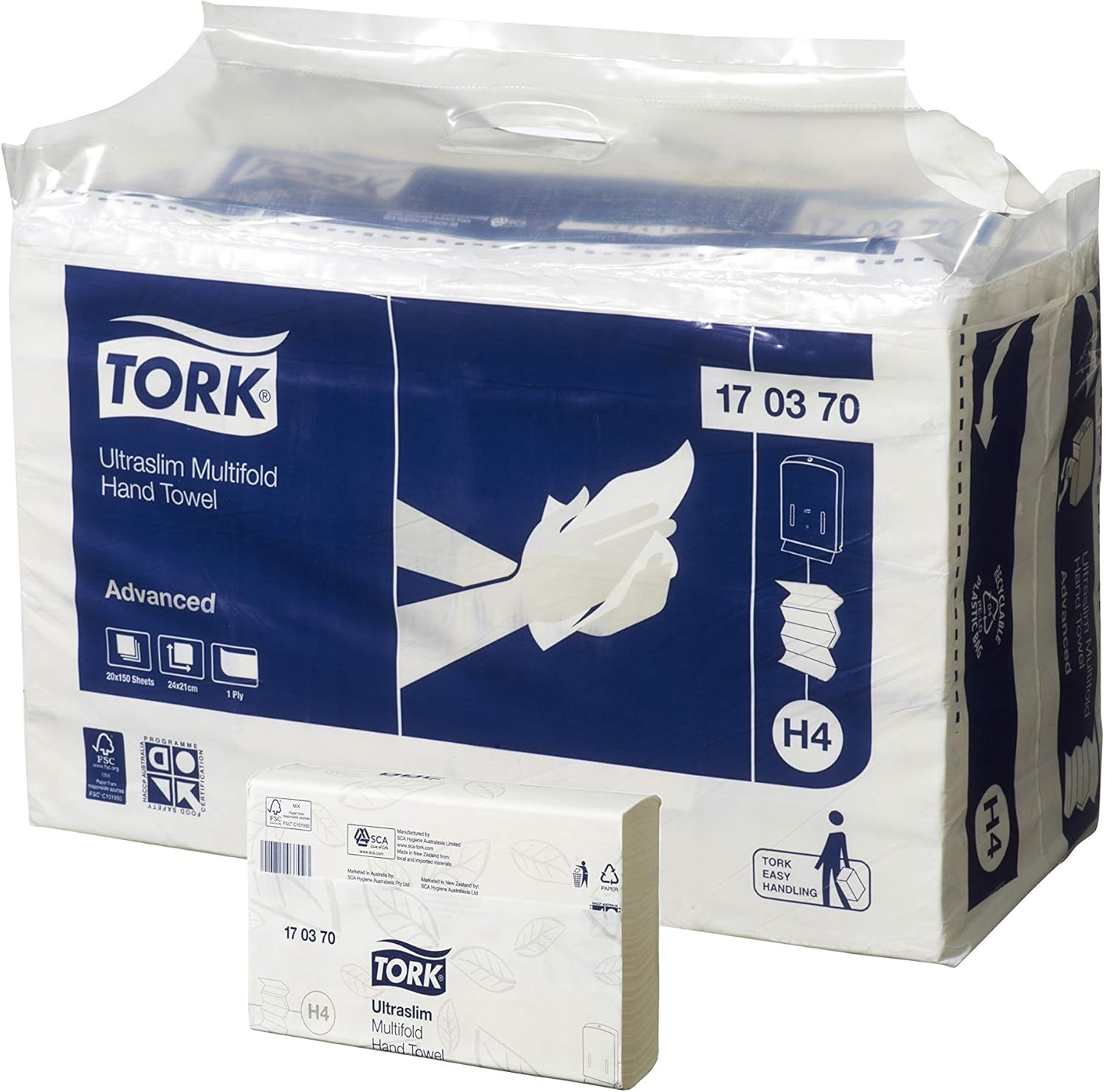 Tork Ultraslim Multifold Paper Hand Towel White H4, Advanced, 20 Packs X 150 Sheets, 170370 image number 1