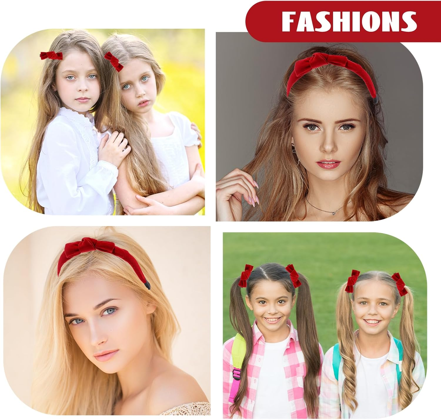 TELAIN Set of 3 Red Velvet Headband and Bows Set, Elegant Hair Accessories with Alligator Clips, Comfortable and Versatile for Stylish Looks