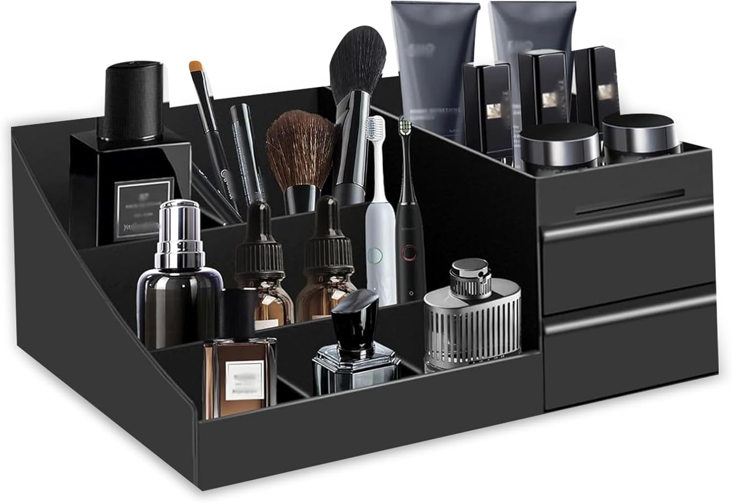 Black Perfume Display Stand with Drawers, Countertop Organizer for Perfume, Cologne, and Accessories, Bathroom Storage Rack for Men and Women, Multi-Purpose Vanity Organizer (26 X 16 X 12 Cm) image number 5
