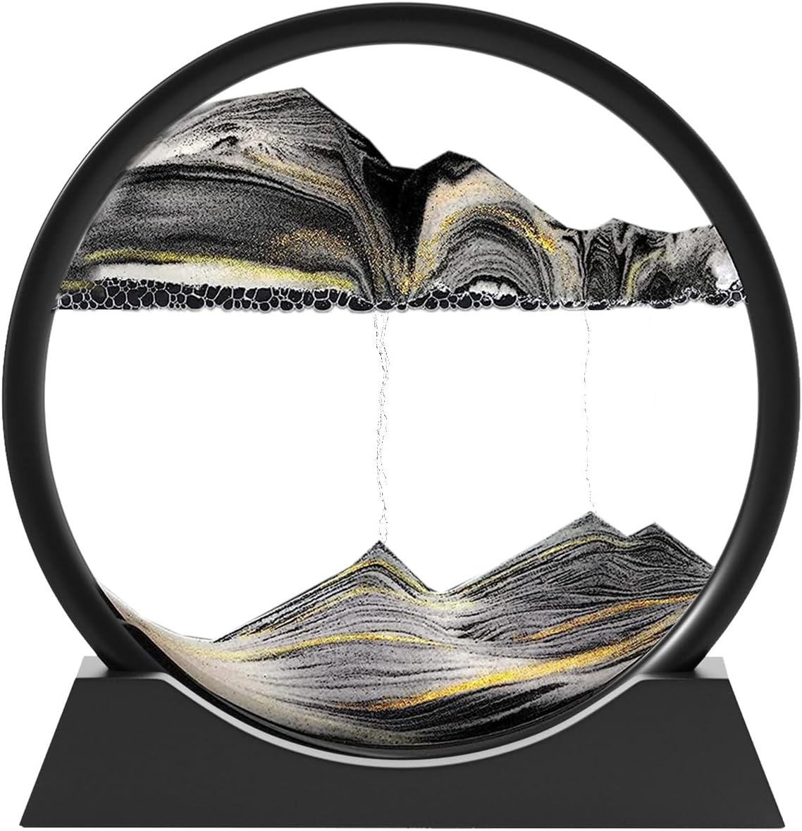 Sandbilder-Moving Sand Art Picture - Liquid Motion, Falling Sand Decor, 3D Deep Sea Sandscape, Rotary Glass Frame Display, Flowing Sand Relaxing Toy for Kids/Adults (Black, 7")